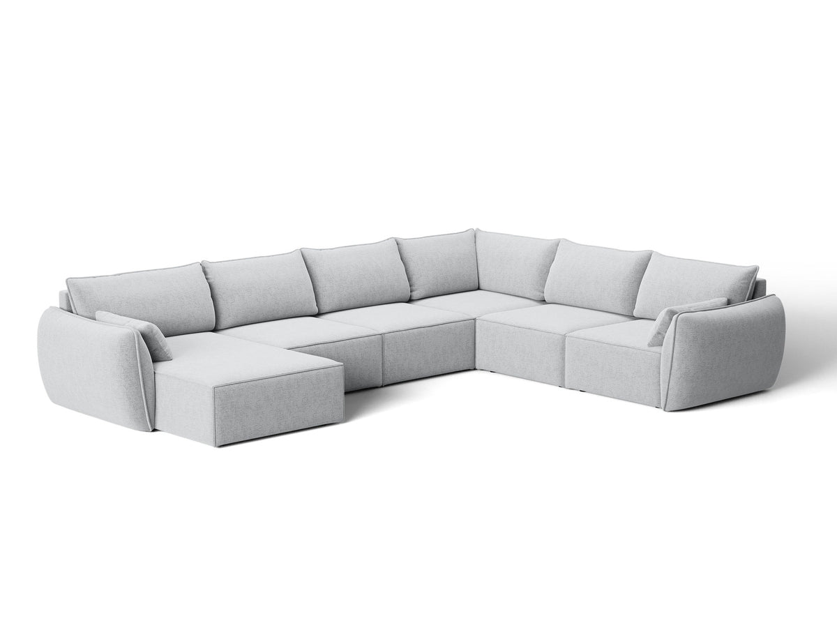 L-Sofa Kaelle Panoramasofa rechts von Micadoni, Stoffbezug, schwarze niedrige Beine