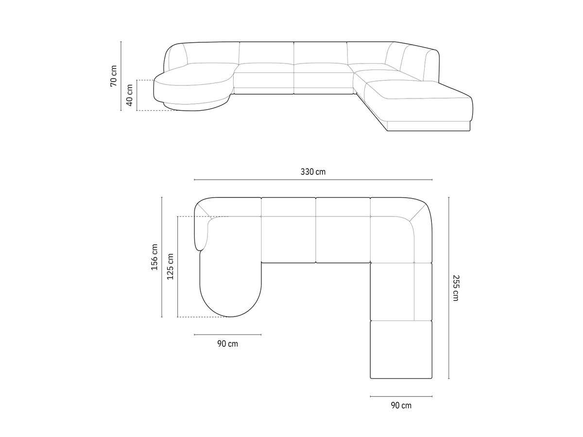 Miley Panoramic Ecksofa rechts 6 Sitzer in Petrol-Haga präsentiert im Onlineshop von KAQTU Design AG. Ecksofa rechts ist von Micadoni