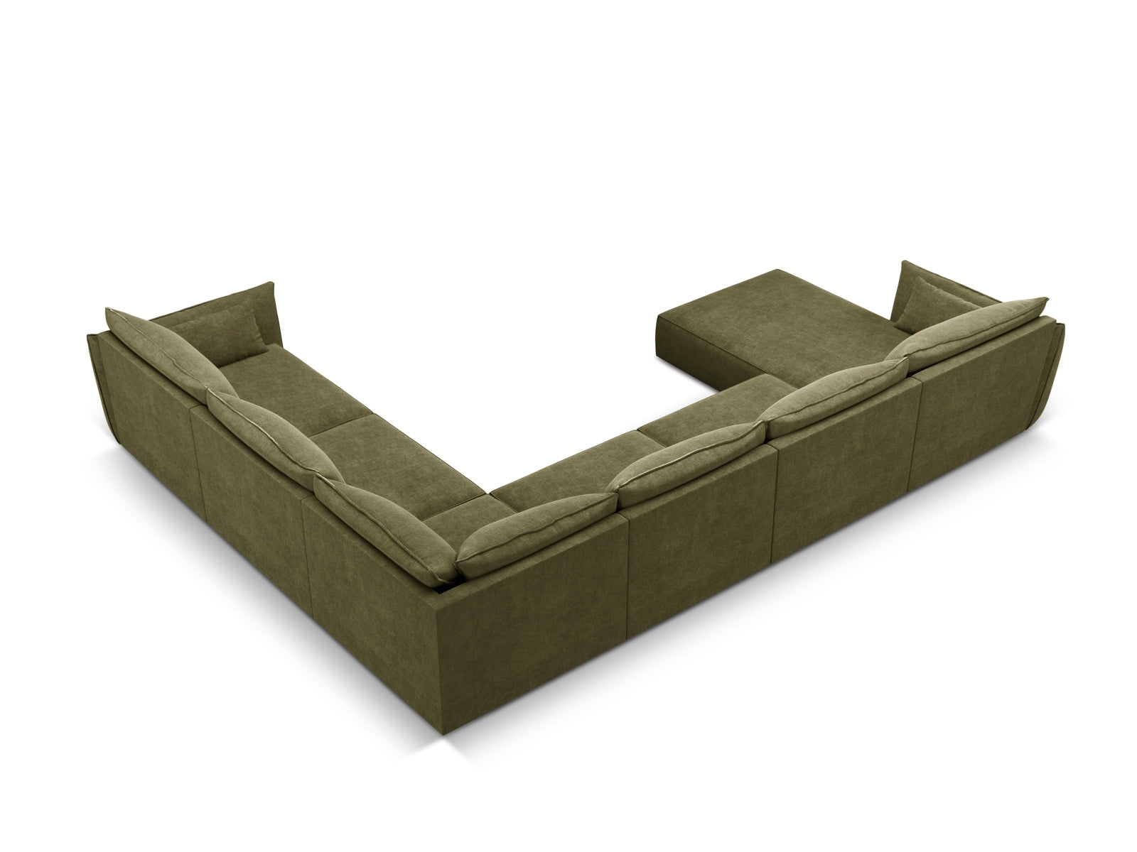 Geräumiges Kaelle Panoramic Ecksofa rechts für 8 Personen in ansprechendem Grünton, perfekt für gesellige Runden und stilvolle Einrichtung.