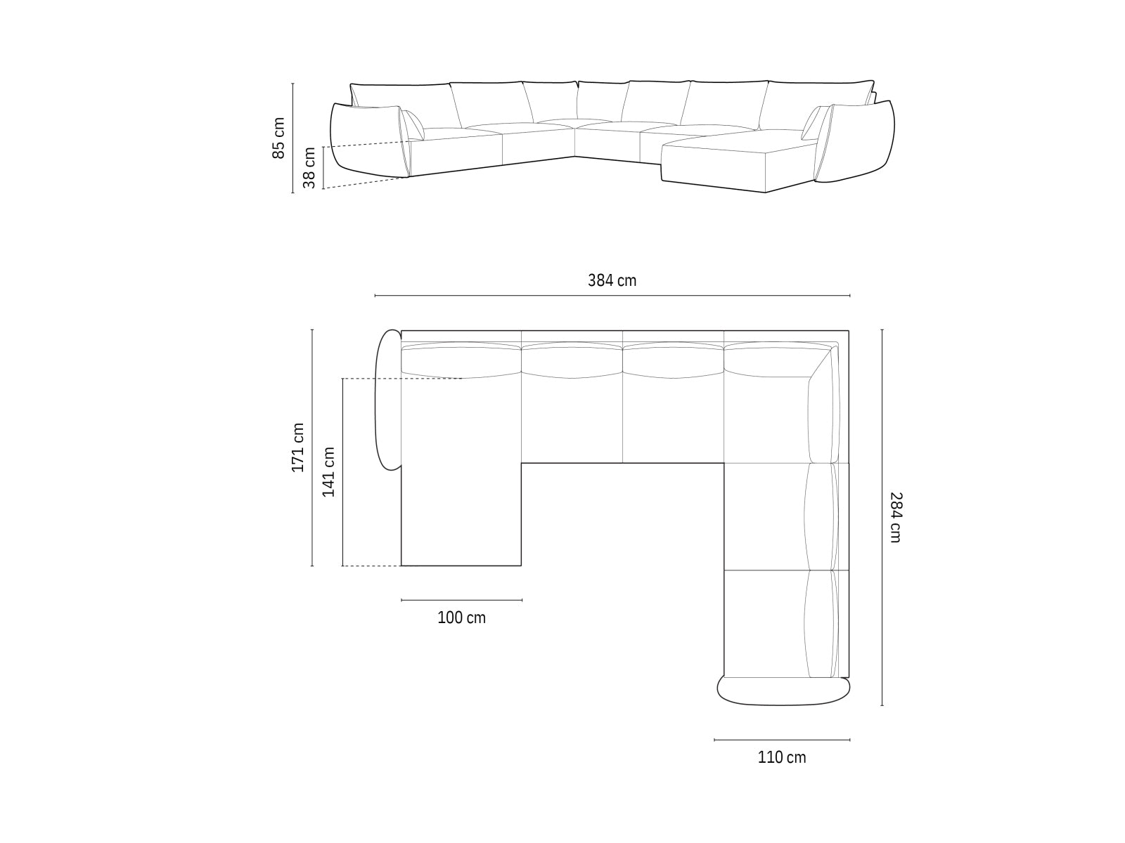 Modernes Kaelle Panoramic Ecksofa rechts für 8 Personen in edlem Flaschengrün, perfekt für gemütliche Zusammenkünfte und geschmackvolle Wohnräume.