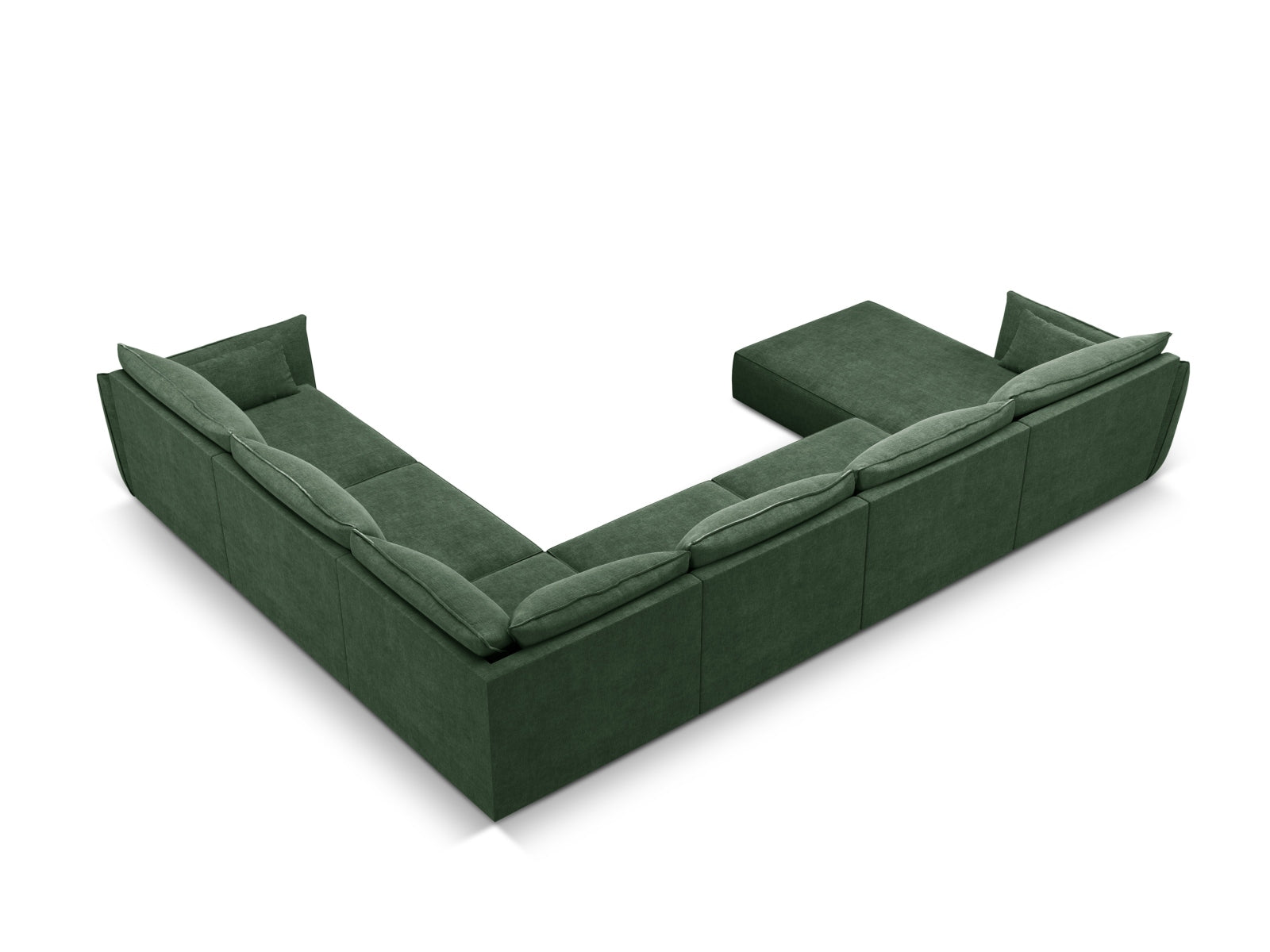 Modernes Kaelle Panoramic Ecksofa rechts für 8 Personen in tiefem Flaschengrün, perfekt für gemütliche und elegante Wohnbereiche.