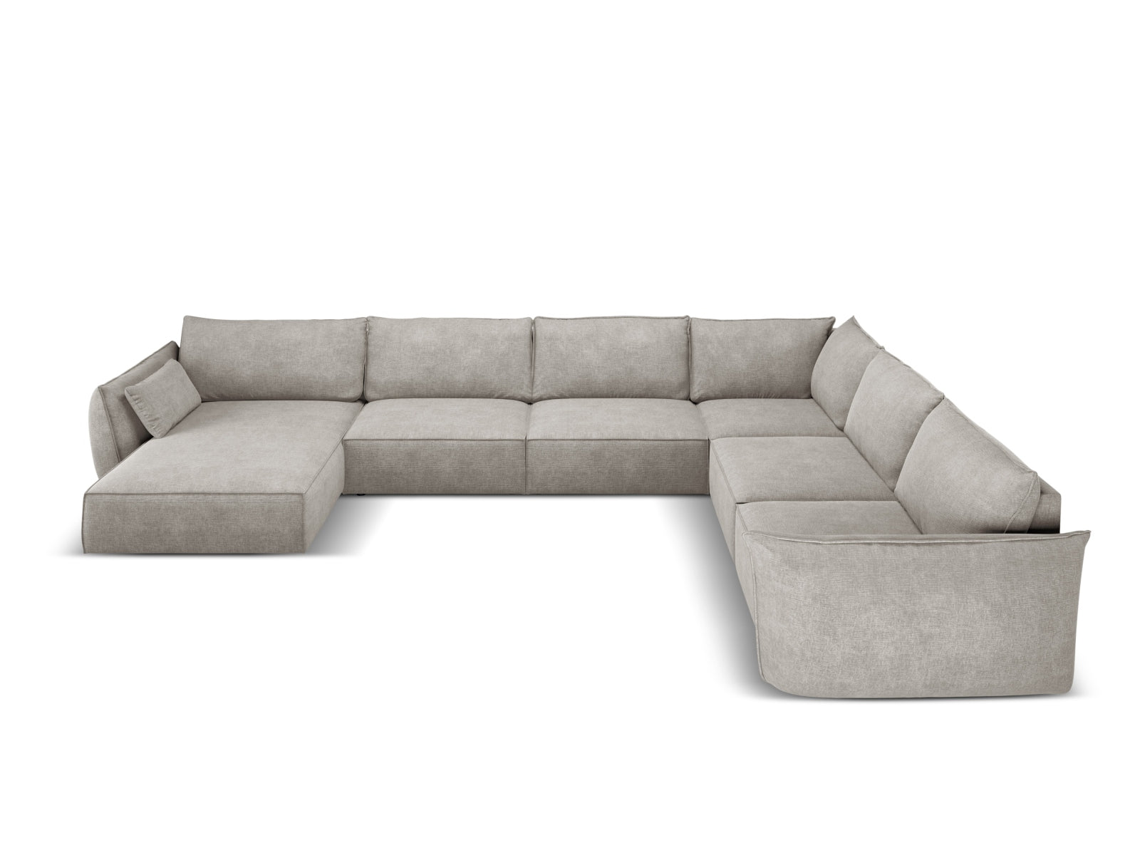 Stylisches Kaelle Panoramic Ecksofa rechts für 8 Personen in hellem Grau, ideal für moderne Wohnräume und gemütliche Abende.