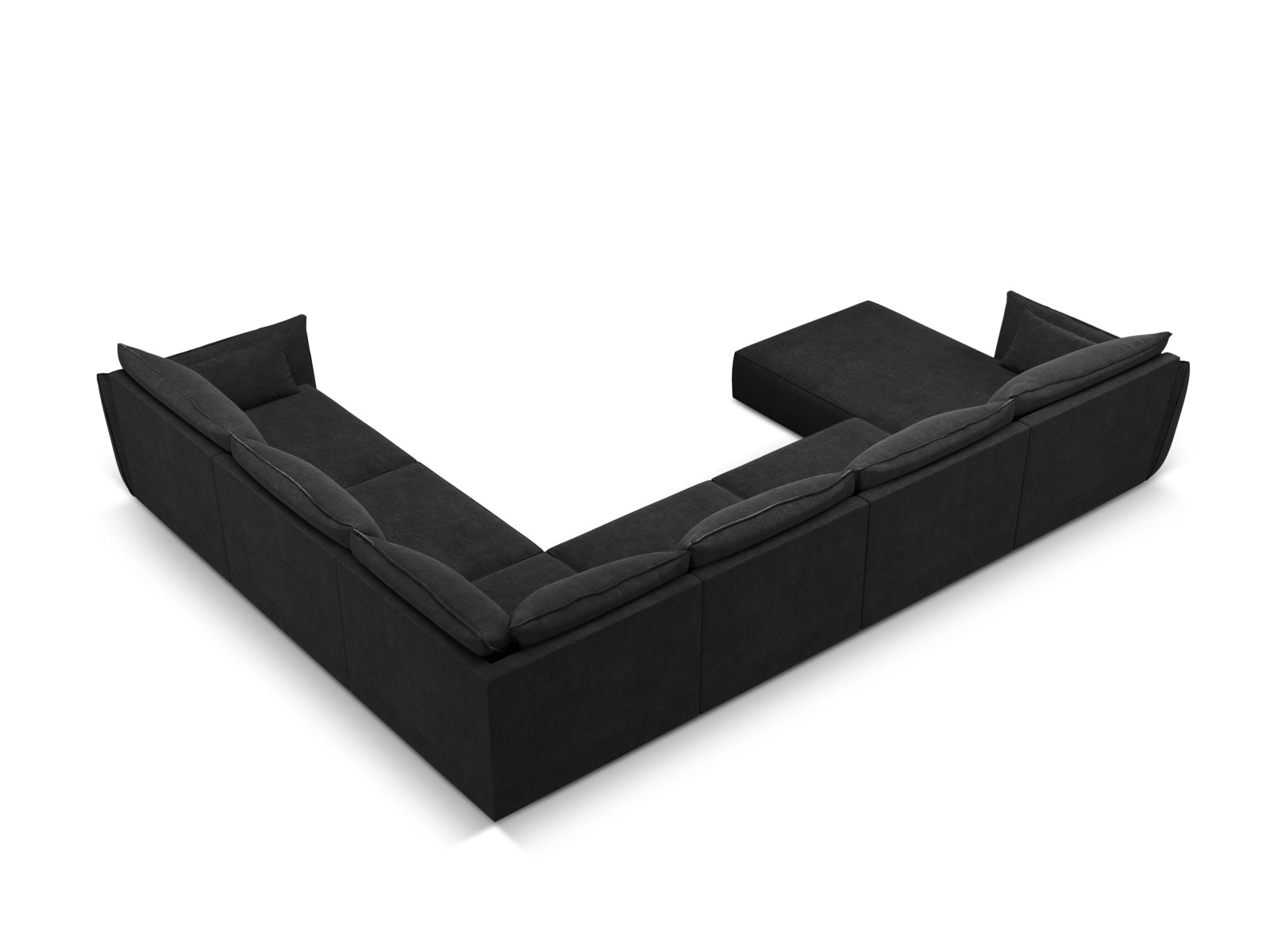 Geräumiges Kaelle Panoramic Ecksofa rechts für 8 Personen in edlem Schwarz, perfekt für stilvolle und komfortable Wohnbereiche.