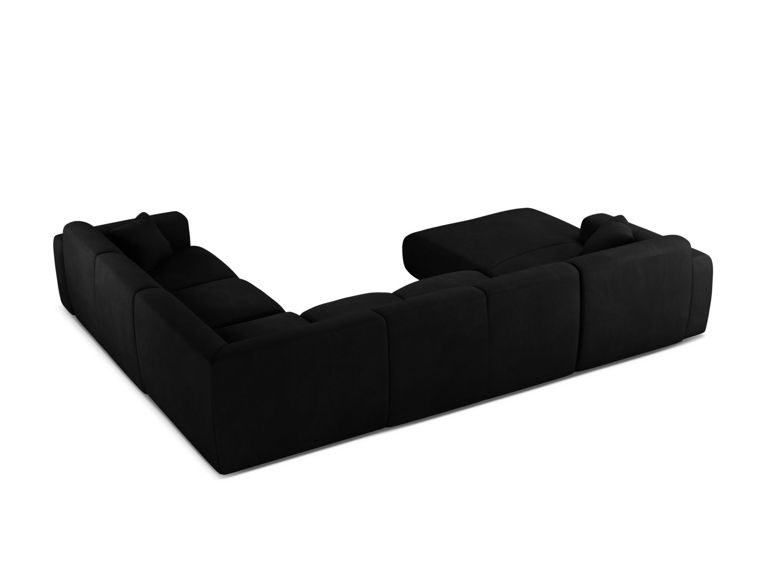 Modulares 6-Sitzer Ecksofa Molino in Schwarz, bietet großzügigen Sitzkomfort und modernes Design für jeden Wohnbereich.