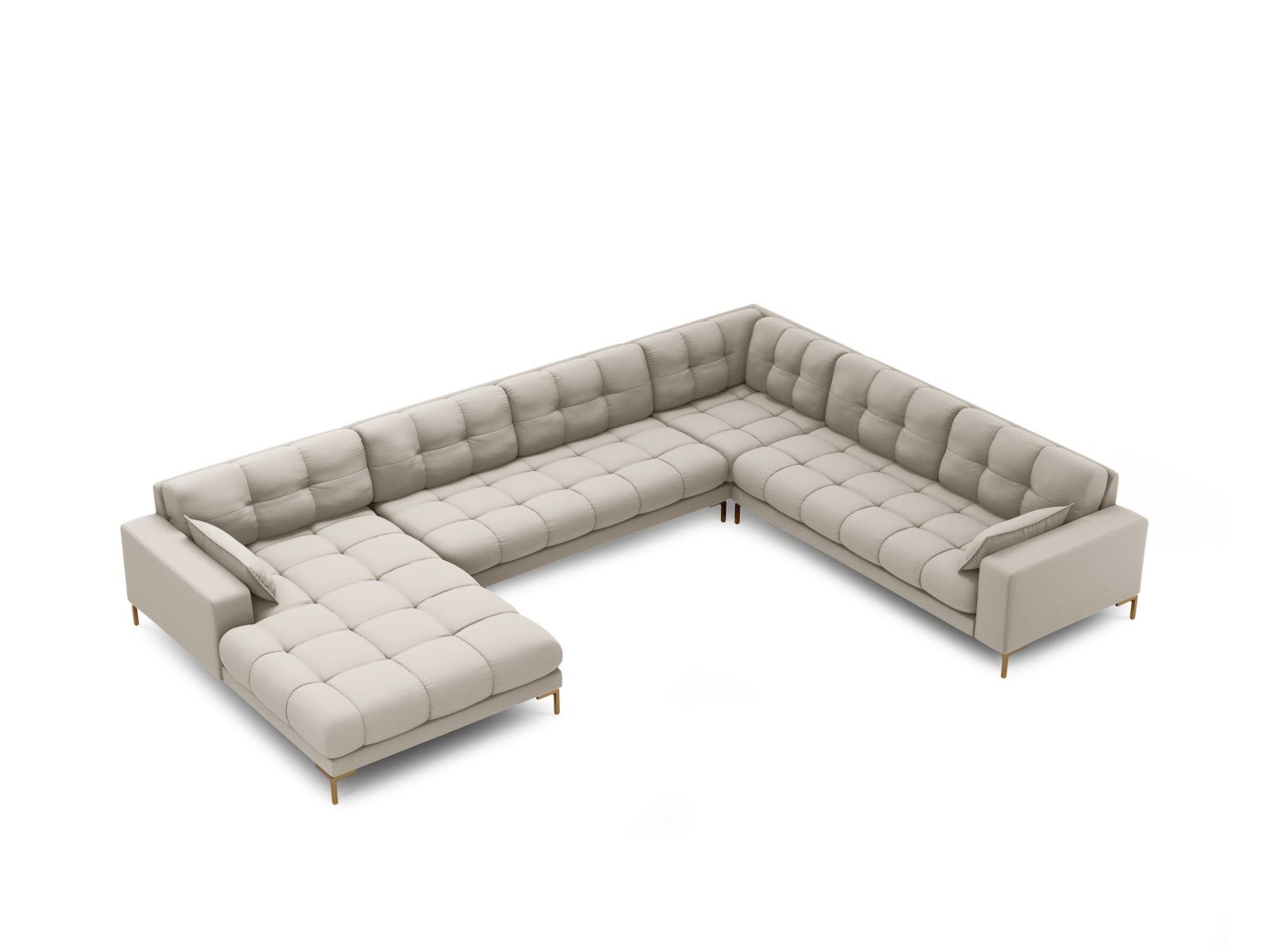 Mamaia Panoramic Ecksofa rechts 7 Sitzer in Beige/Gold präsentiert im Onlineshop von KAQTU Design AG. Ecksofa rechts ist von Micadoni