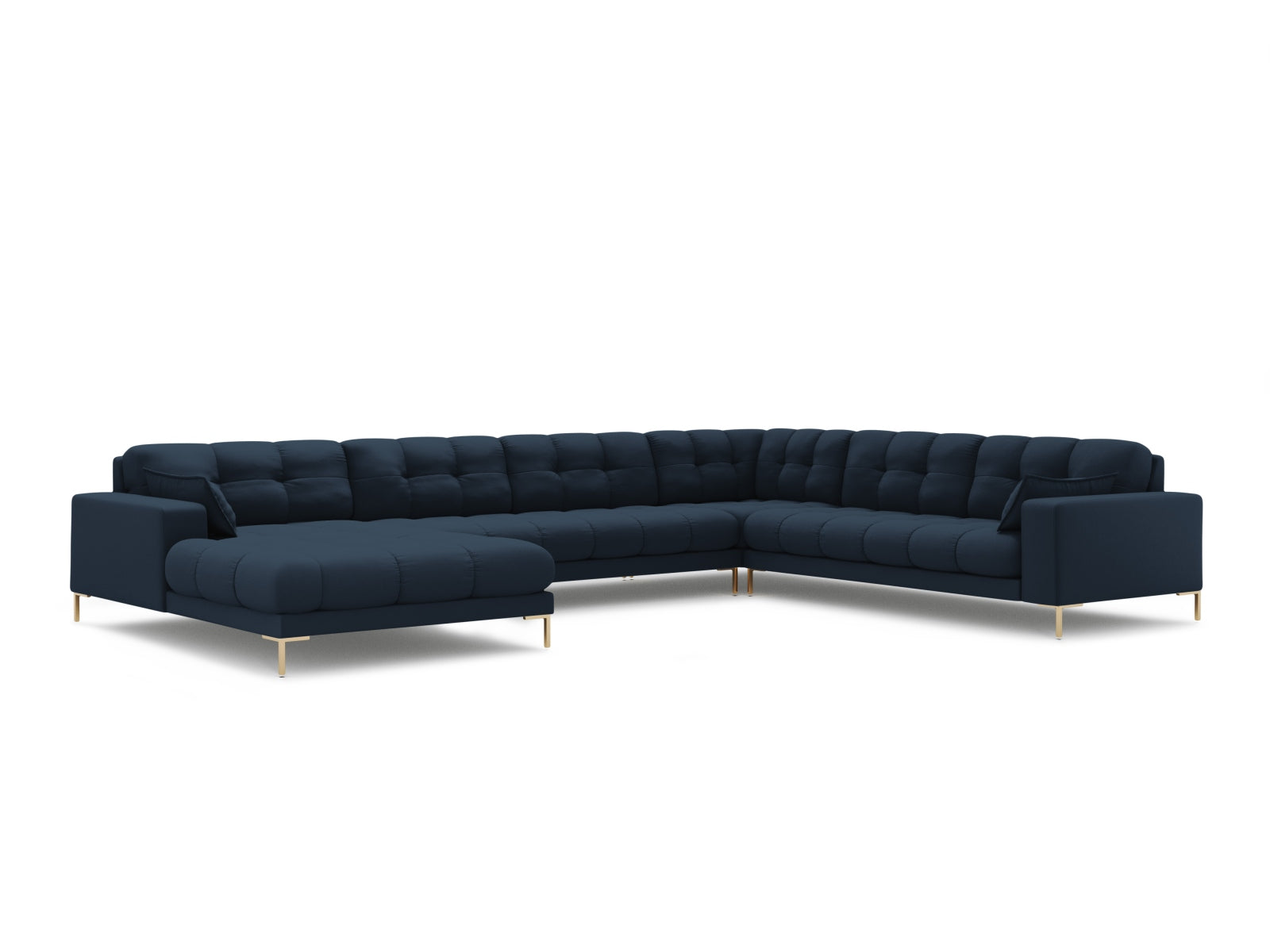 Mamaia Panoramic Ecksofa rechts 7 Sitzer in Blue/Gold präsentiert im Onlineshop von KAQTU Design AG. Ecksofa rechts ist von Micadoni