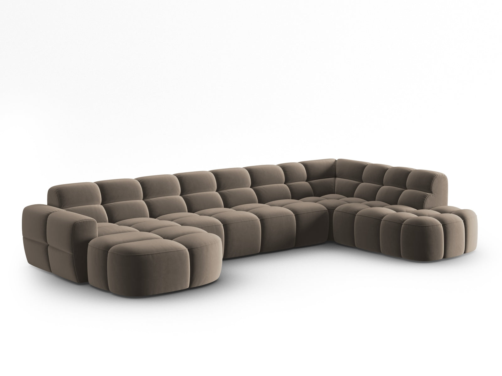 Lisa Velour Panoramic Ecksofa rechts 7 Sitzer in Light Brown präsentiert im Onlineshop von KAQTU Design AG. Ecksofa rechts ist von Micadoni