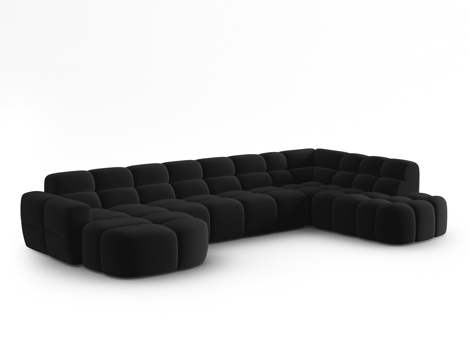 Lisa Velour Panoramic Ecksofa rechts 7 Sitzer in Black präsentiert im Onlineshop von KAQTU Design AG. Ecksofa rechts ist von Micadoni