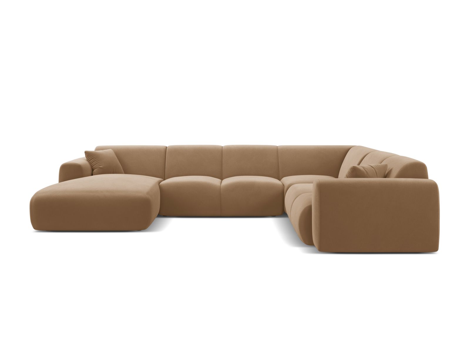 Elegantes 6-Sitzer Ecksofa Molino in Sand-Casino, ideal für moderne Wohnräume, mit modularer Bauweise und komfortablem Design.