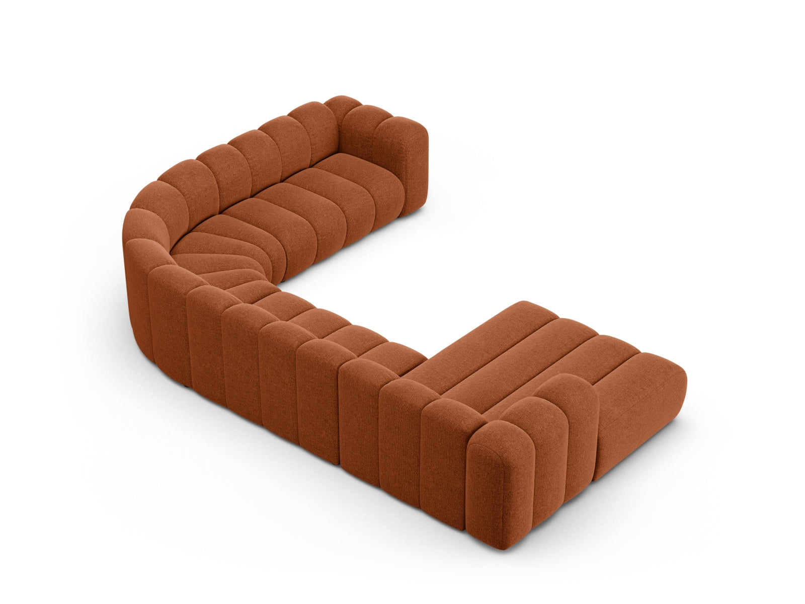 Elegantes Lupine Modular Panoramic Ecksofa rechts für 6 Personen in modernem Brick-Eden, ideal für einladende Wohnräume.