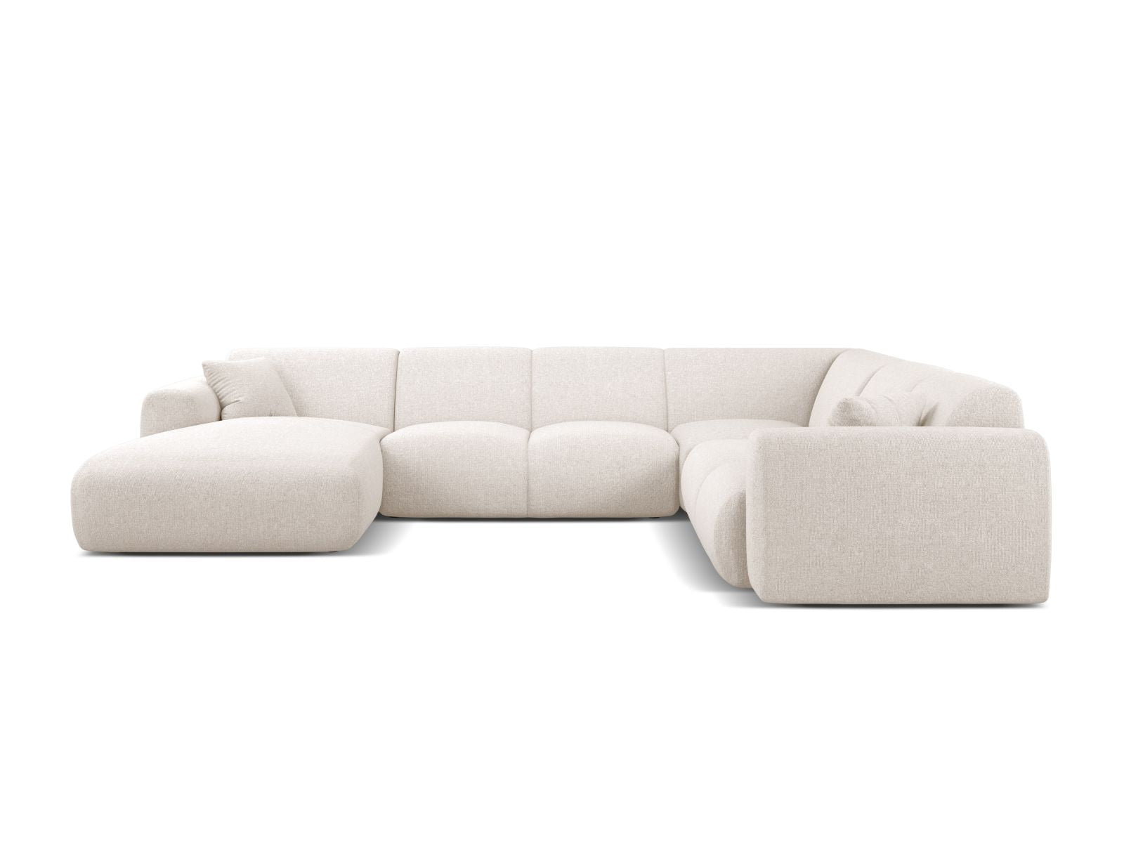 Elegantes 6-Sitzer Ecksofa Molino in hellem Beige, ideal für moderne Wohnräume, mit modularer Bauweise und komfortablem Design.