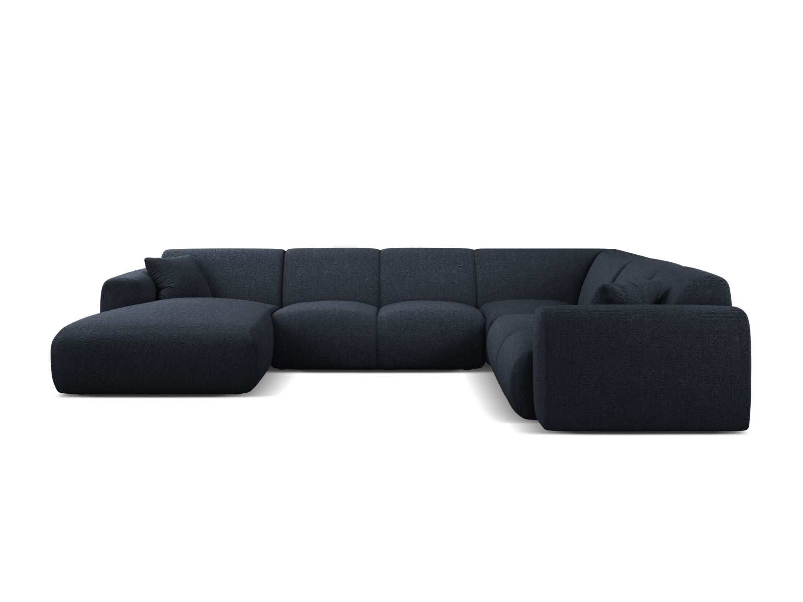 Elegantes 6-Sitzer Ecksofa Molino in Navy Blue-Eden, ideal für moderne Wohnräume, bietet Komfort und Stil für gesellige Abende.