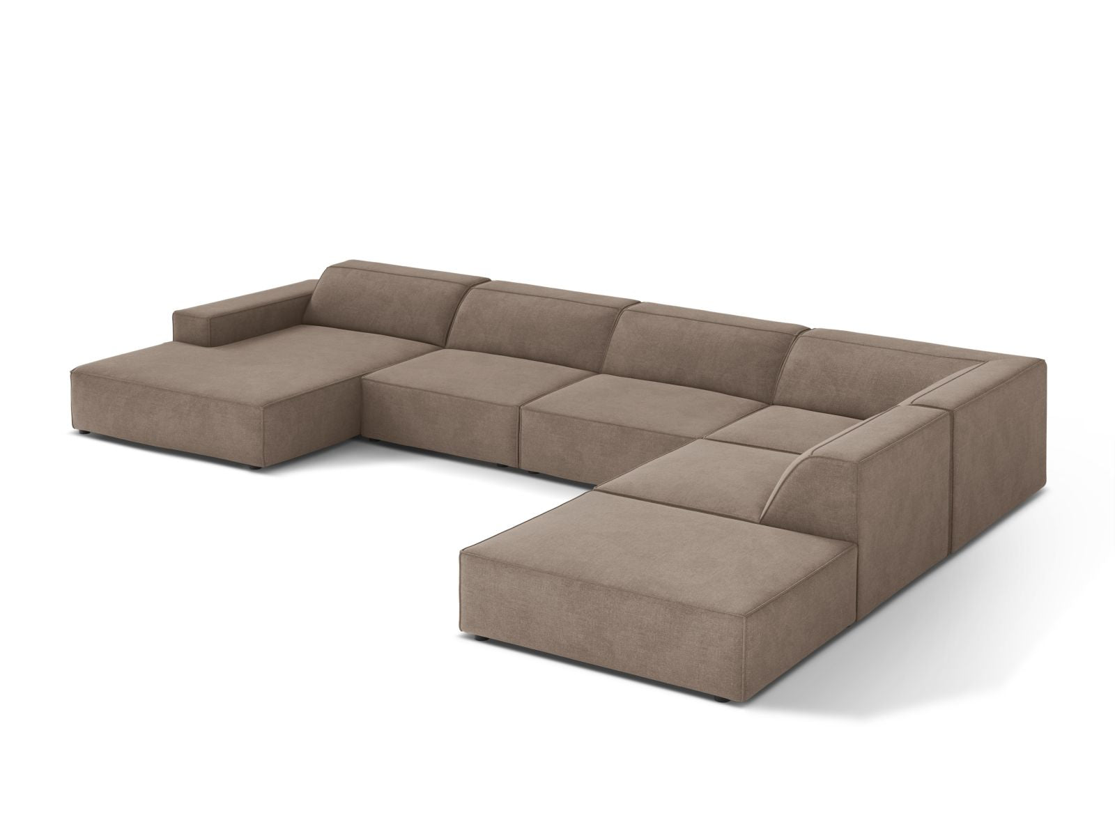 Elegantes 7-Sitzer Ecksofa Jodie in Cappuccino-Liberty, ideal für gemütliche Abende und modernes Wohndesign, bietet großzügigen Sitzkomfort.