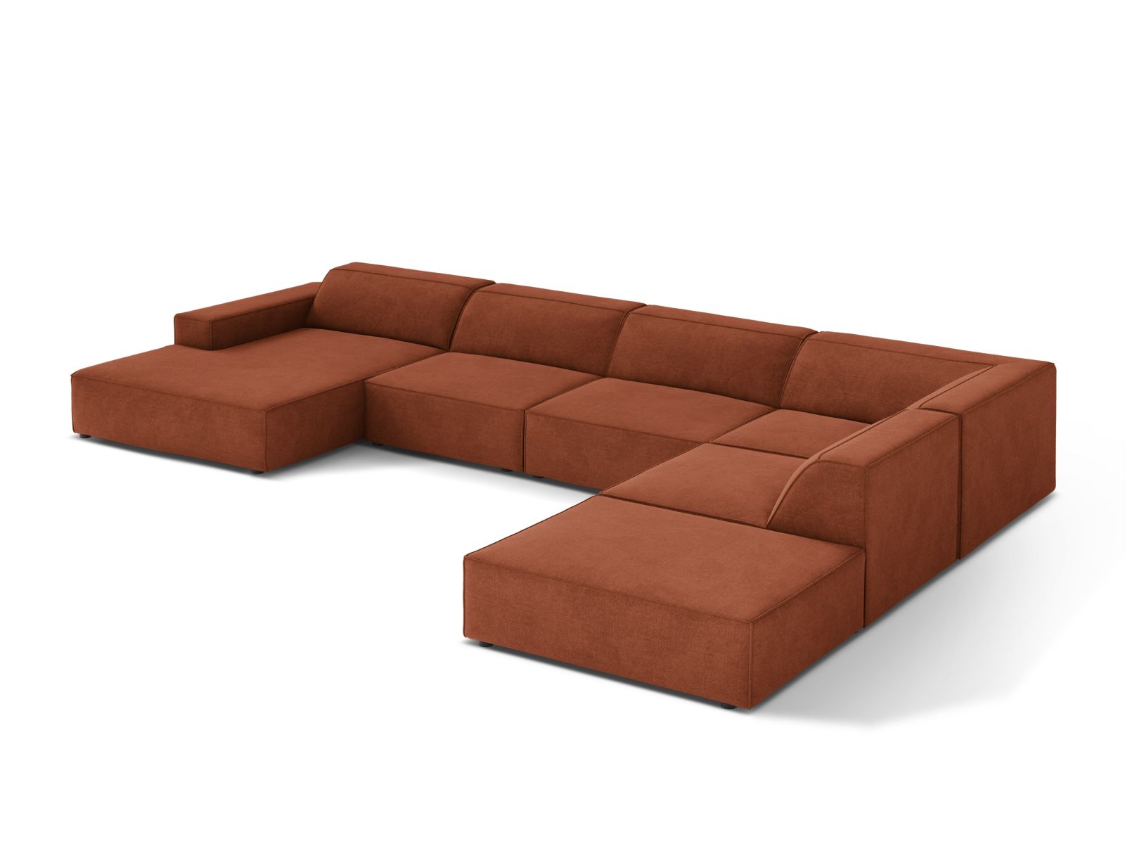 Stilvolles 7-Sitzer Ecksofa Jodie in Brick-Liberty, ideal für gesellige Runden und gemütliche Abende im modernen Wohnraum.