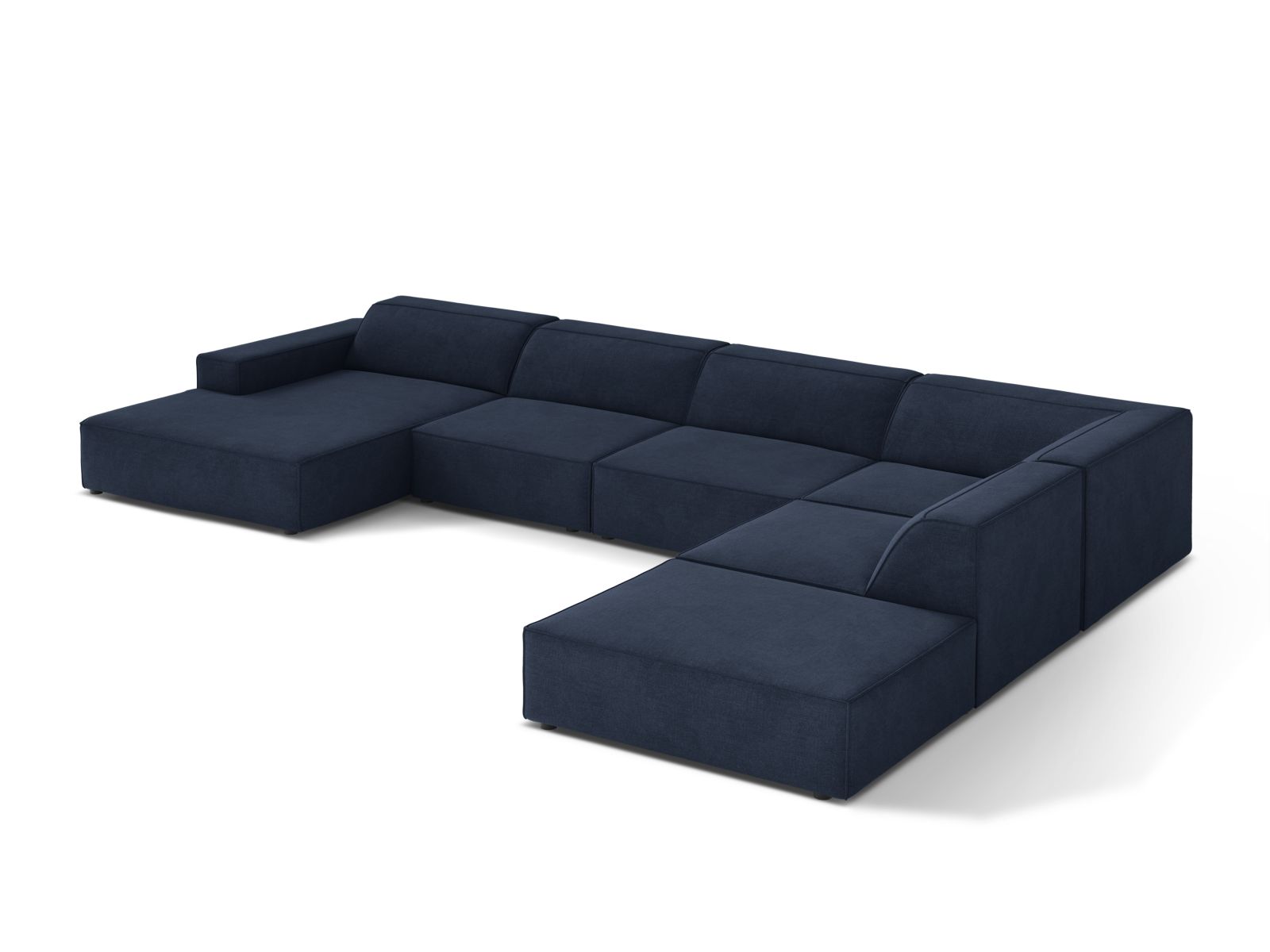 Elegantes 7-Sitzer Ecksofa Jodie in Navy Blue-Liberty, ideal für große Wohnräume, vereint modernes Design mit flexiblem Komfort.