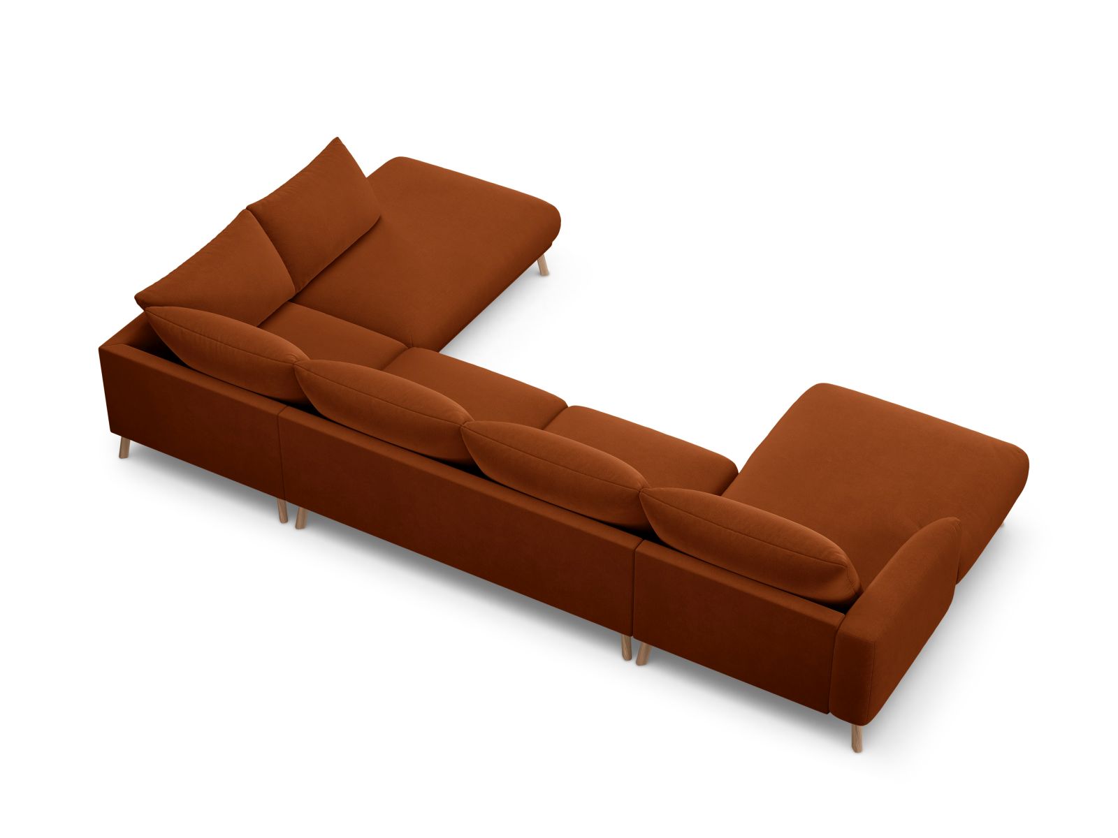Elegantes 6-Sitzer Ecksofa rechts Naomi in warmem Terracotta, ideal für stilvolle Wohnräume und gesellige Zusammenkünfte.