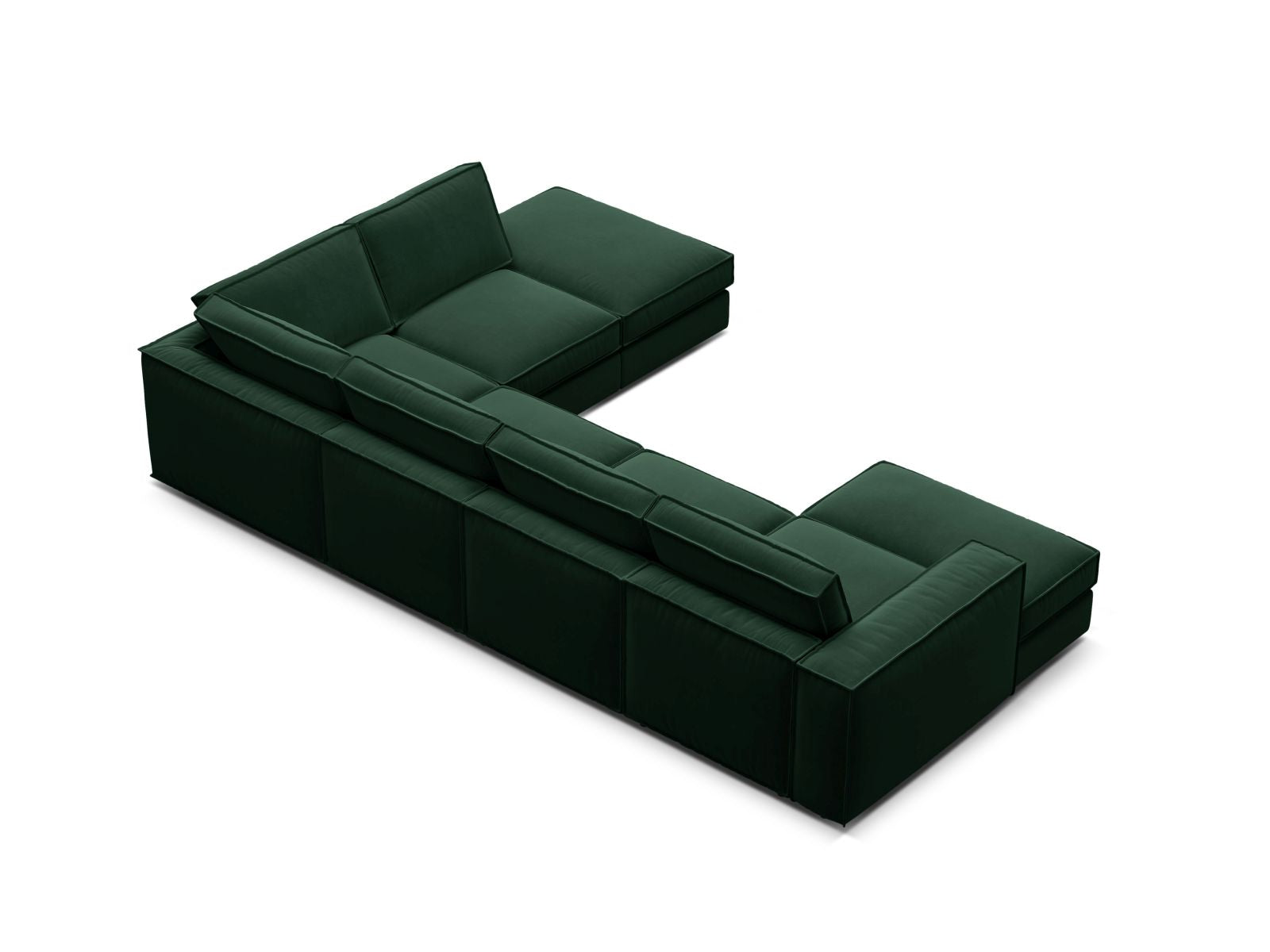Modernes 5-Sitzer Ecksofa Panoramic rechts in edlem Flaschengrün, perfekt für gemütliche Stunden und geschmackvolle Wohnräume.