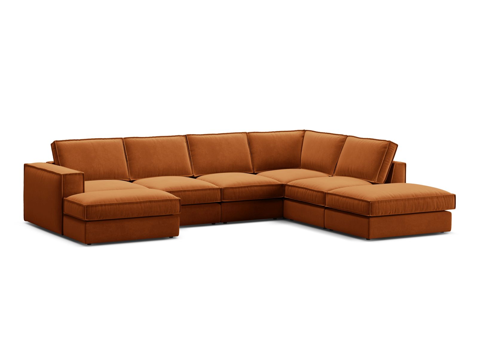 Elegantes 5-Sitzer Ecksofa Panoramic rechts in Terracotta von Micadoni, ideal für stilvolle Wohnräume und gemütliche Abende.