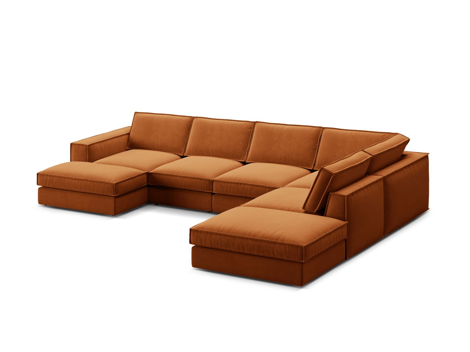 Elegantes 5-Sitzer Ecksofa Panoramic rechts in stilvollem Terracotta, ideal für gemütliche Abende und stilvolle Einrichtung.