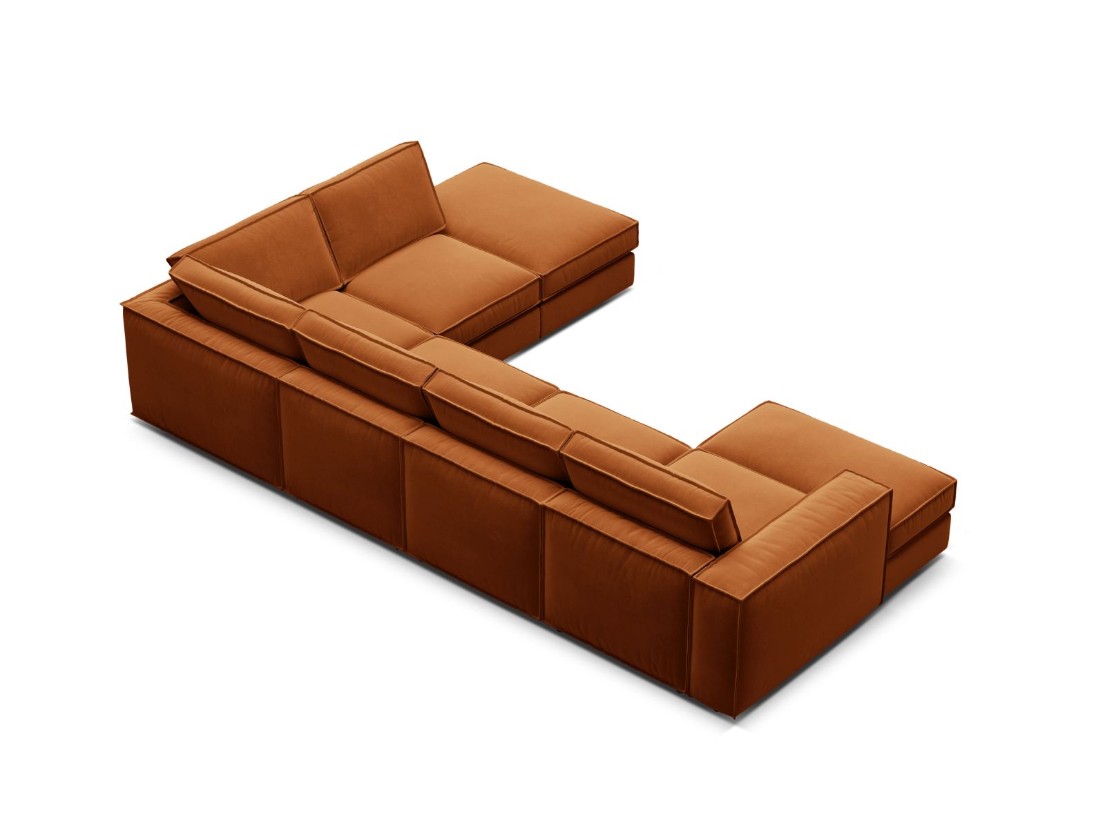 Modernes 5-Sitzer Ecksofa Panoramic rechts in warmem Terracotta, perfekt für entspannte Stunden und einladende Wohnräume.