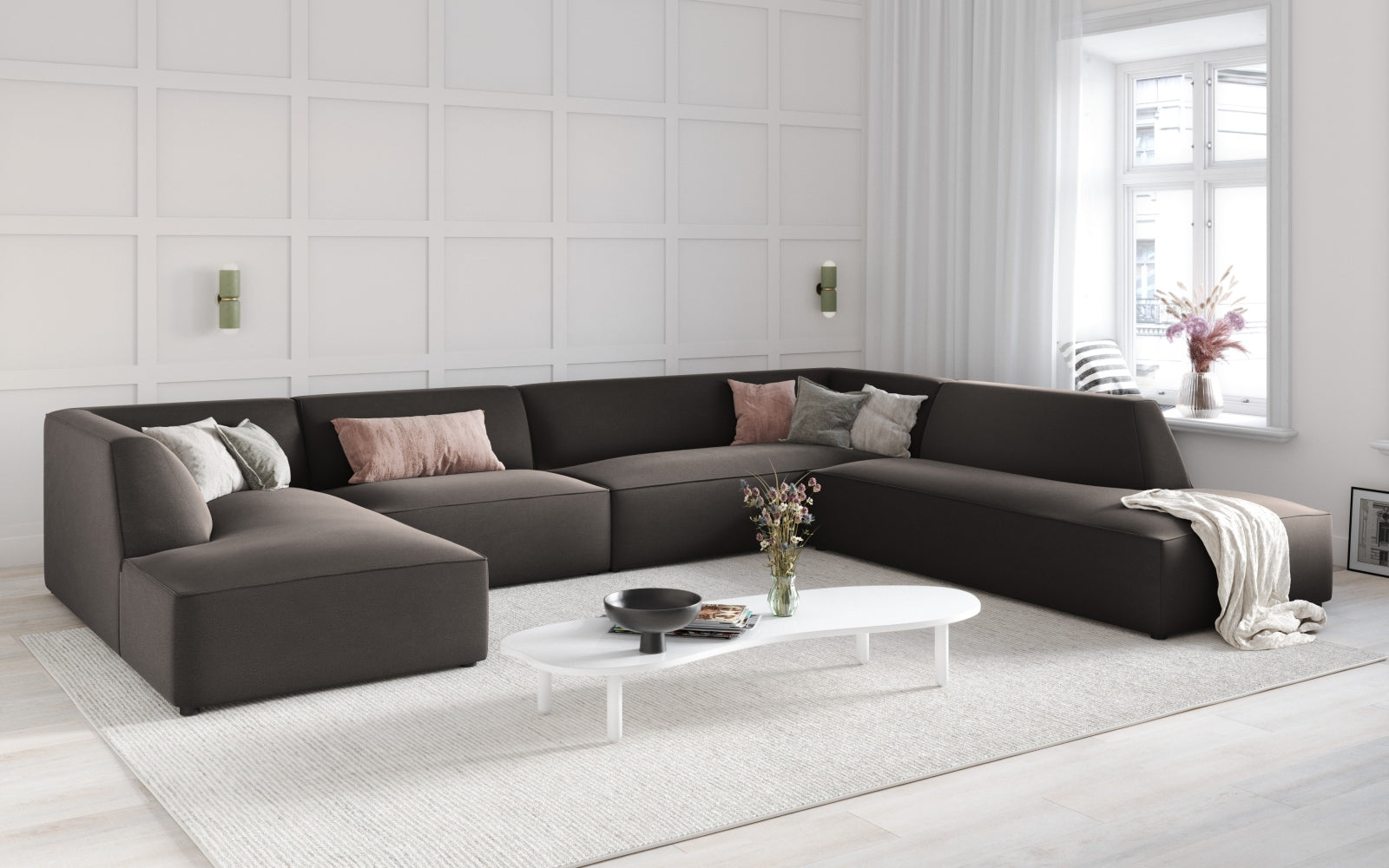 Ruby Velour Panoramic Ecksofa rechts 7 Sitzer in Dark Grey präsentiert im Onlineshop von KAQTU Design AG. Ecksofa rechts ist von Micadoni