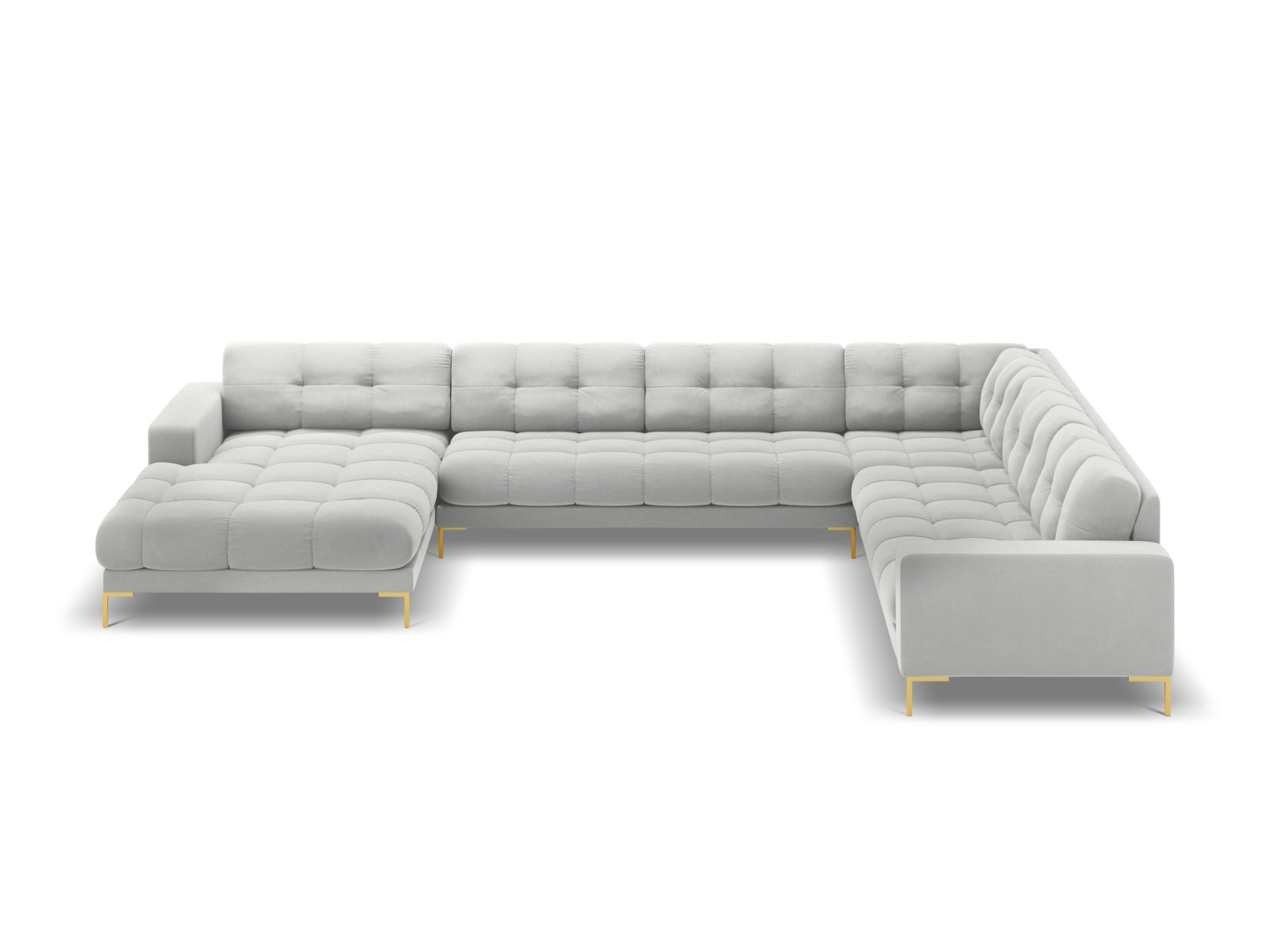Mamaia Velour Panoramic Ecksofa rechts 7 Sitzer in Silver/Gold präsentiert im Onlineshop von KAQTU Design AG. Ecksofa rechts ist von Micadoni