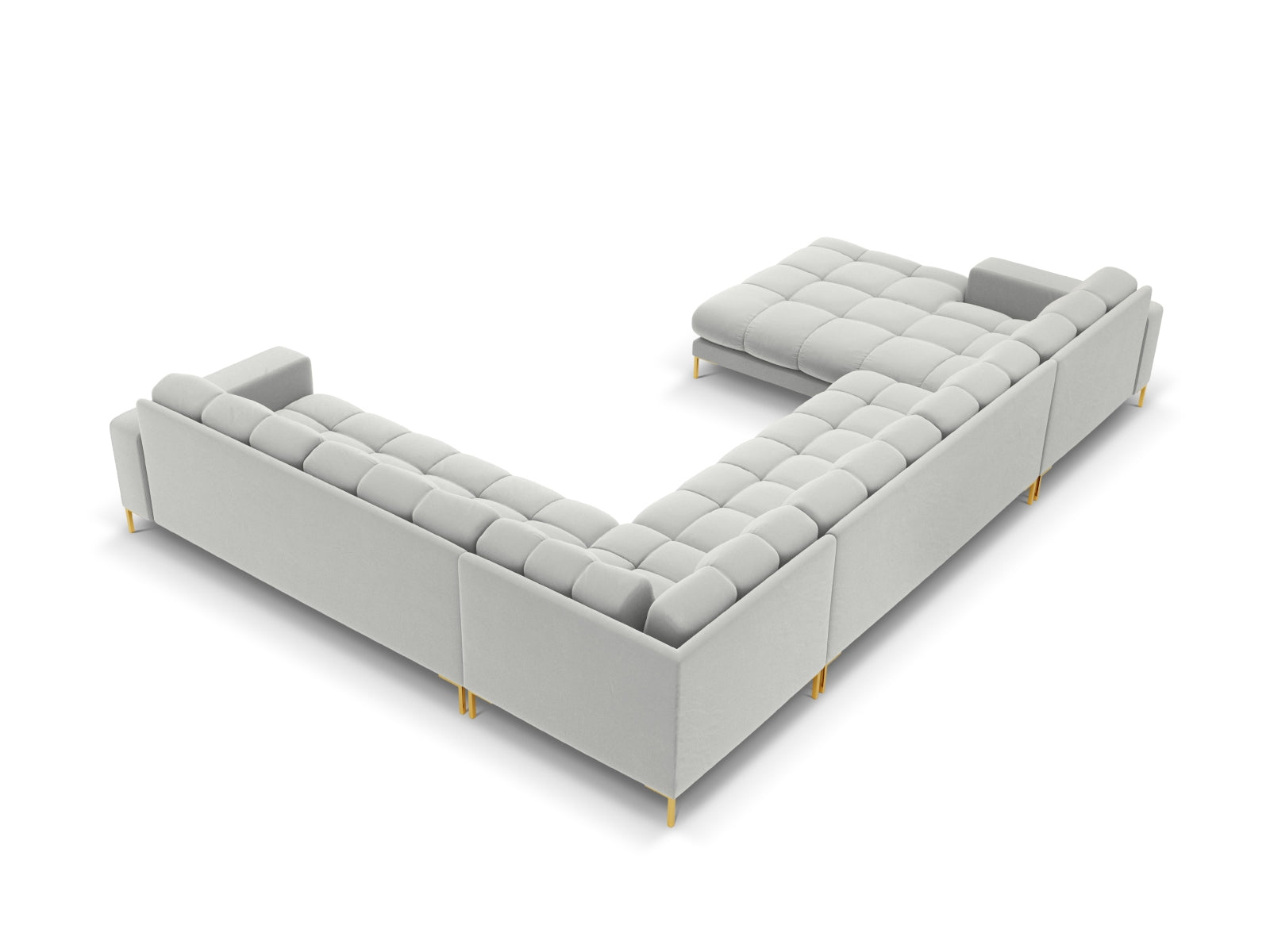 Mamaia Velour Panoramic Ecksofa rechts 7 Sitzer in Silver/Gold präsentiert im Onlineshop von KAQTU Design AG. Ecksofa rechts ist von Micadoni