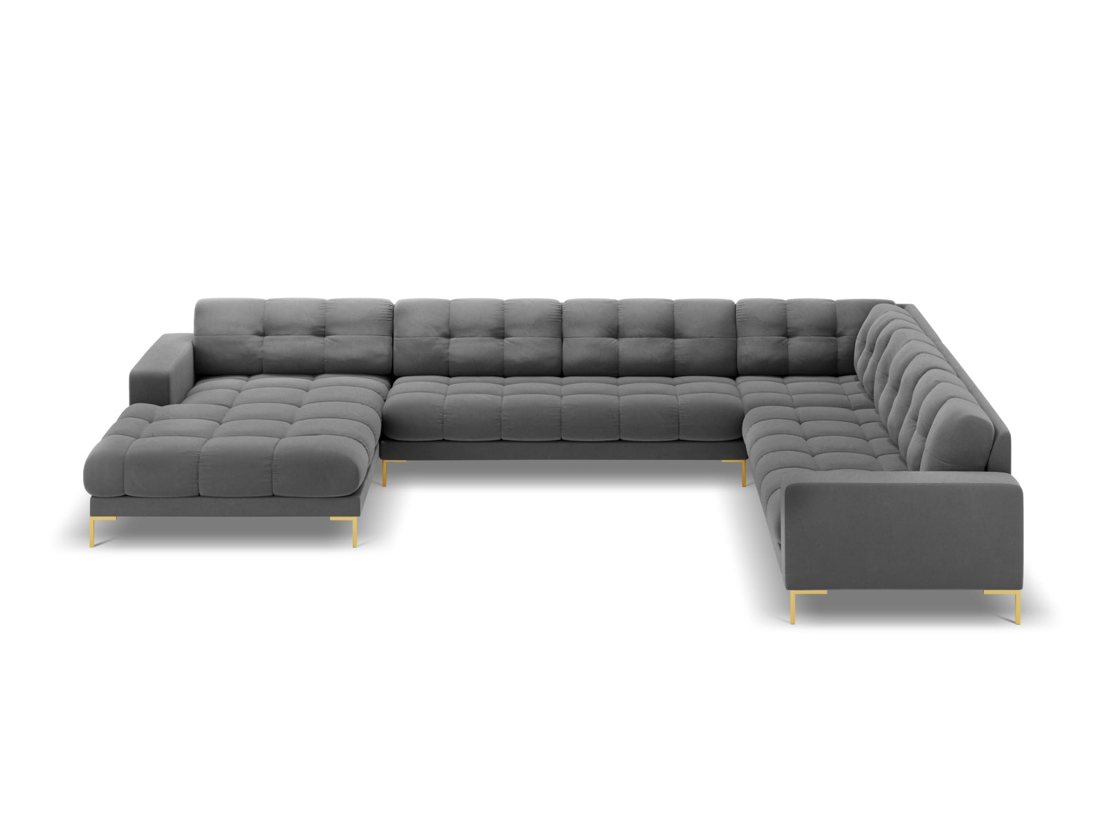 Mamaia Velour Panoramic Ecksofa rechts 7 Sitzer in Light Grey/Gold präsentiert im Onlineshop von KAQTU Design AG. Ecksofa rechts ist von Micadoni