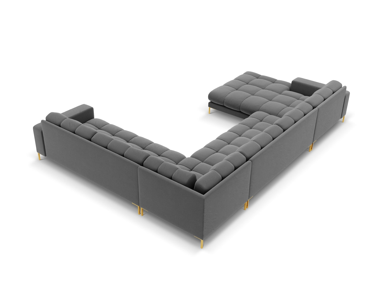 Mamaia Velour Panoramic Ecksofa rechts 7 Sitzer in Light Grey/Gold präsentiert im Onlineshop von KAQTU Design AG. Ecksofa rechts ist von Micadoni