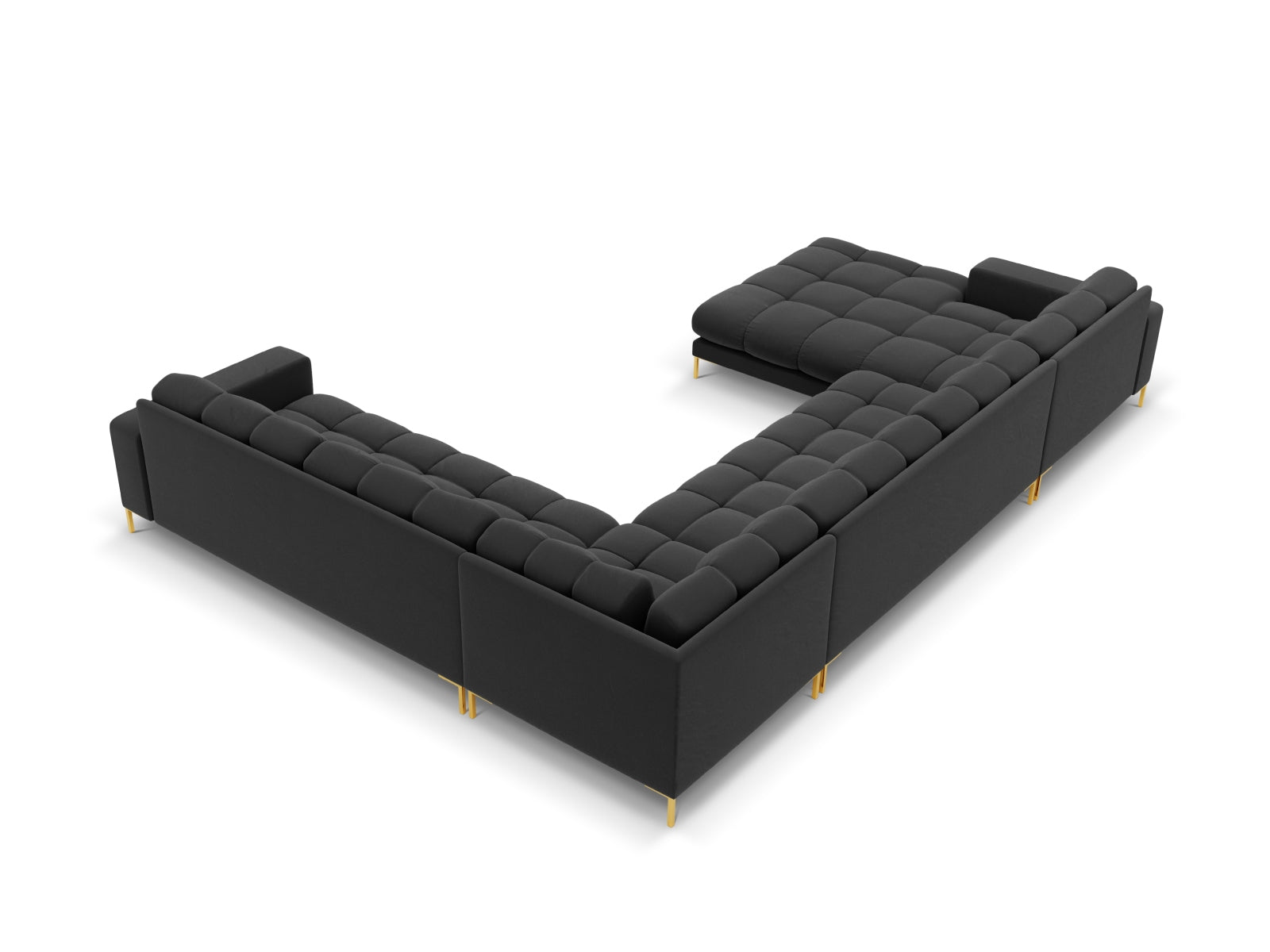 Mamaia Velour Panoramic Ecksofa rechts 7 Sitzer in Dark Grey/Gold präsentiert im Onlineshop von KAQTU Design AG. Ecksofa rechts ist von Micadoni