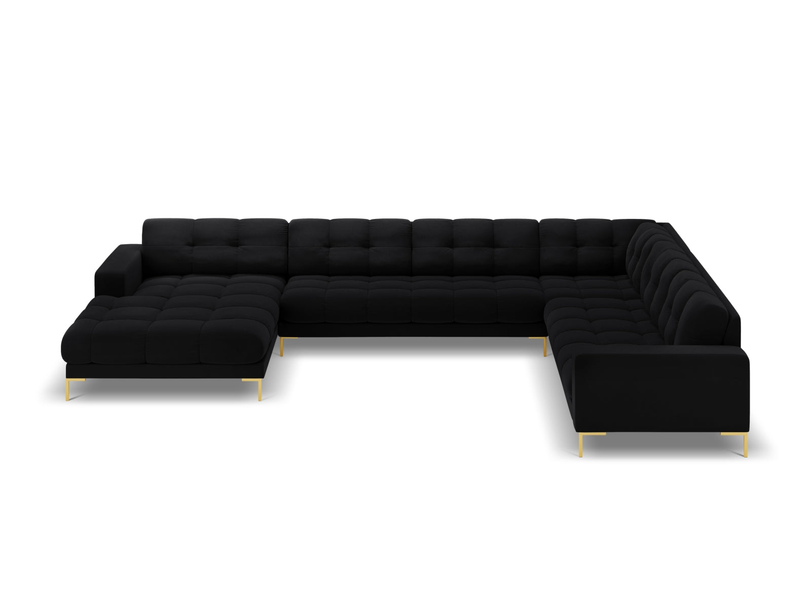 Mamaia Velour Panoramic Ecksofa rechts 7 Sitzer in Black/Gold präsentiert im Onlineshop von KAQTU Design AG. Ecksofa rechts ist von Micadoni