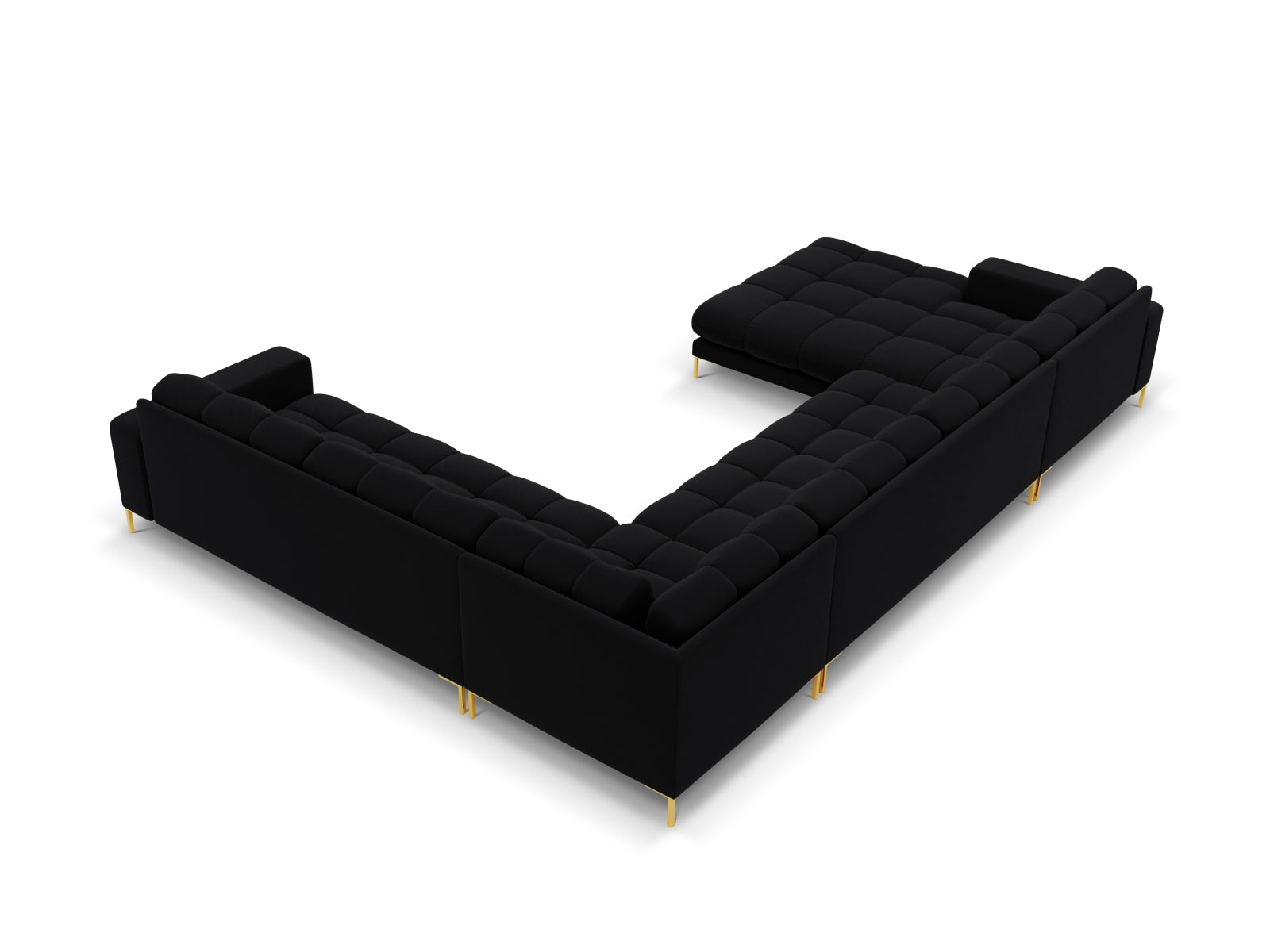 Mamaia Velour Panoramic Ecksofa rechts 7 Sitzer in Black/Gold präsentiert im Onlineshop von KAQTU Design AG. Ecksofa rechts ist von Micadoni