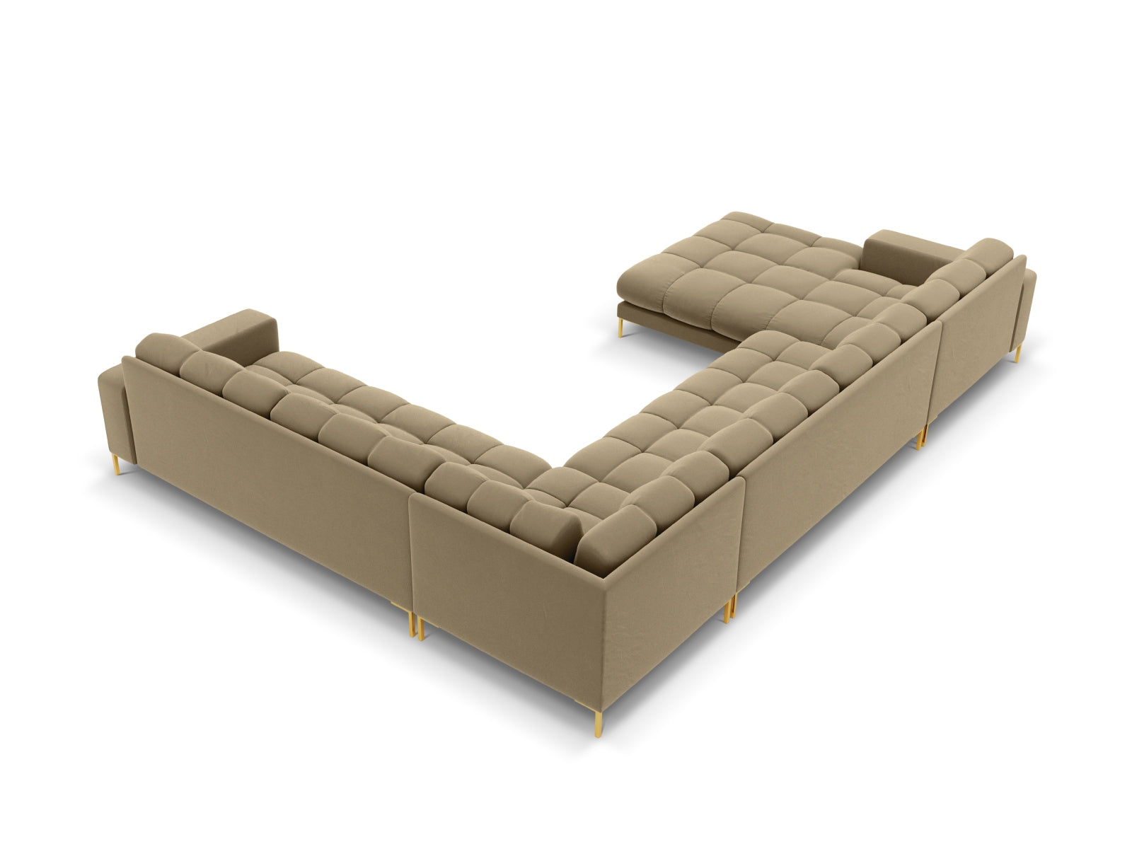 Mamaia Velour Panoramic Ecksofa rechts 7 Sitzer in Beige/Gold präsentiert im Onlineshop von KAQTU Design AG. Ecksofa rechts ist von Micadoni
