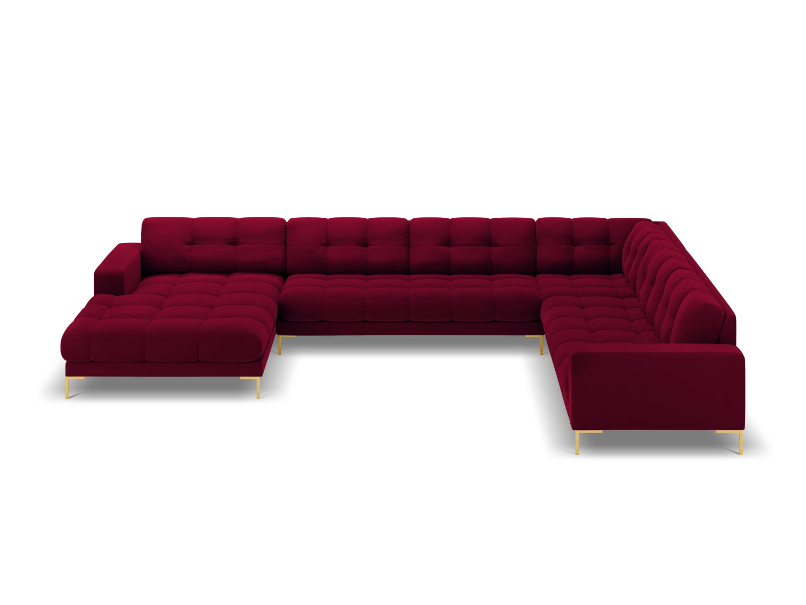 Mamaia Velour Panoramic Ecksofa rechts 7 Sitzer in Red/Gold präsentiert im Onlineshop von KAQTU Design AG. Ecksofa rechts ist von Micadoni