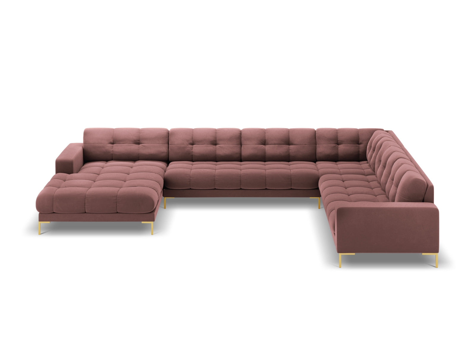 Mamaia Velour Panoramic Ecksofa rechts 7 Sitzer in Pink/Gold präsentiert im Onlineshop von KAQTU Design AG. Ecksofa rechts ist von Micadoni