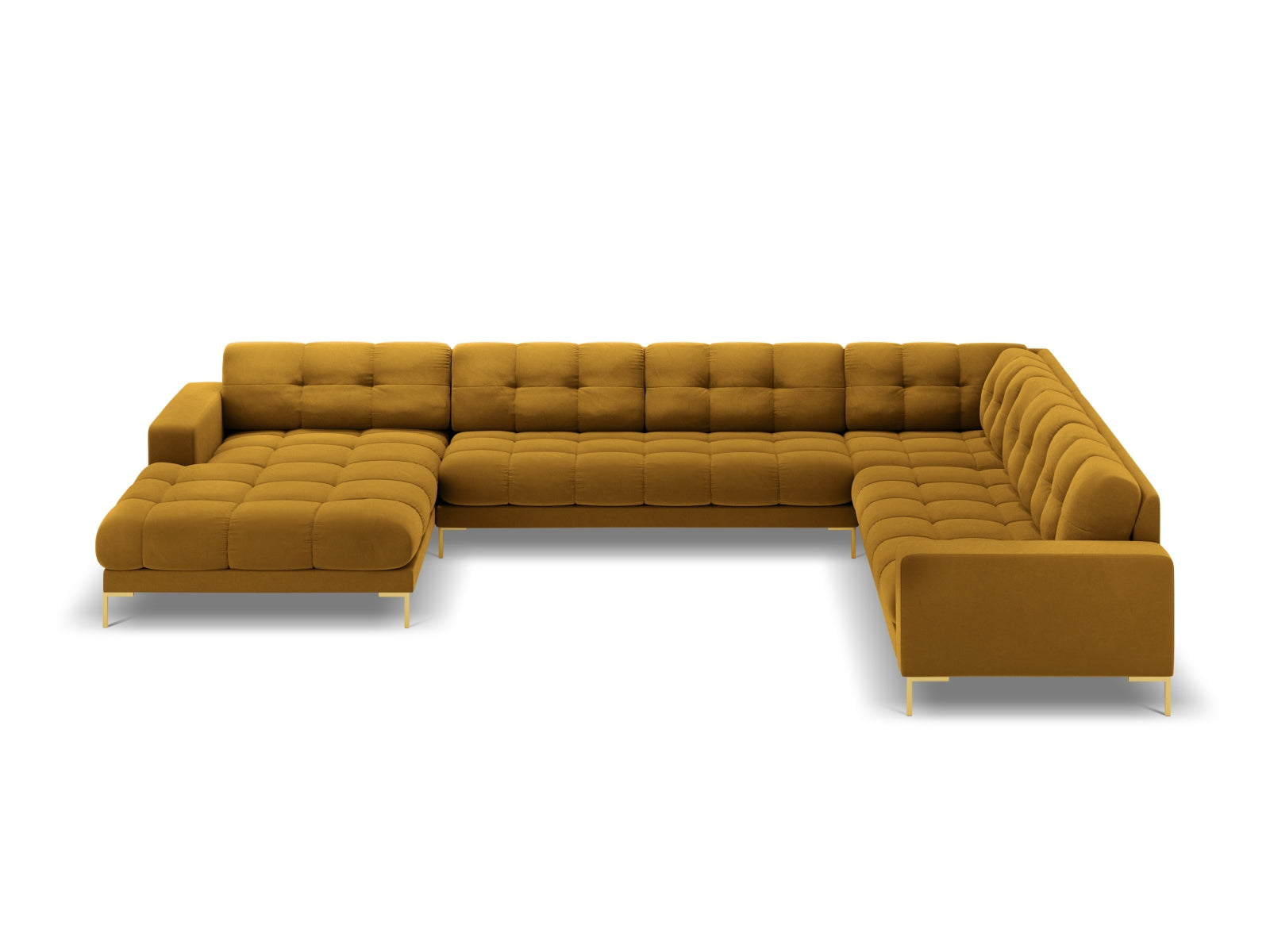 Mamaia Velour Panoramic Ecksofa rechts 7 Sitzer in Yellow/Gold präsentiert im Onlineshop von KAQTU Design AG. Ecksofa rechts ist von Micadoni