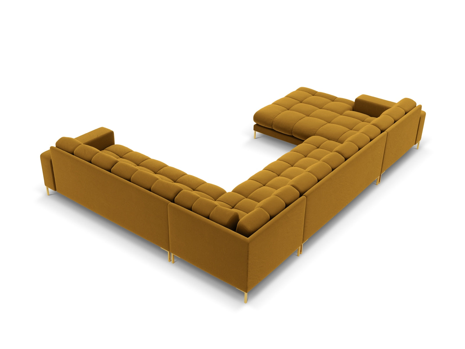 Mamaia Velour Panoramic Ecksofa rechts 7 Sitzer in Yellow/Gold präsentiert im Onlineshop von KAQTU Design AG. Ecksofa rechts ist von Micadoni