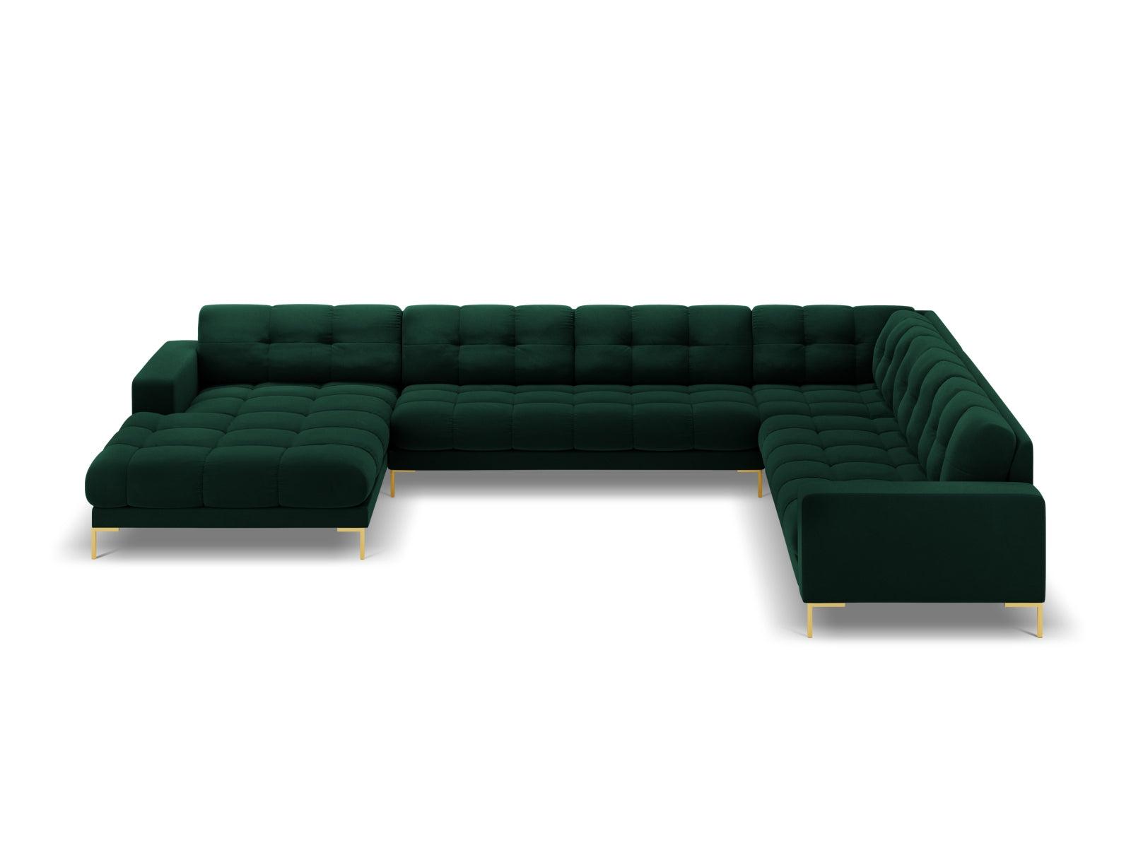 Mamaia Velour Panoramic Ecksofa rechts 7 Sitzer in Bottle Green/Gold präsentiert im Onlineshop von KAQTU Design AG. Ecksofa rechts ist von Micadoni