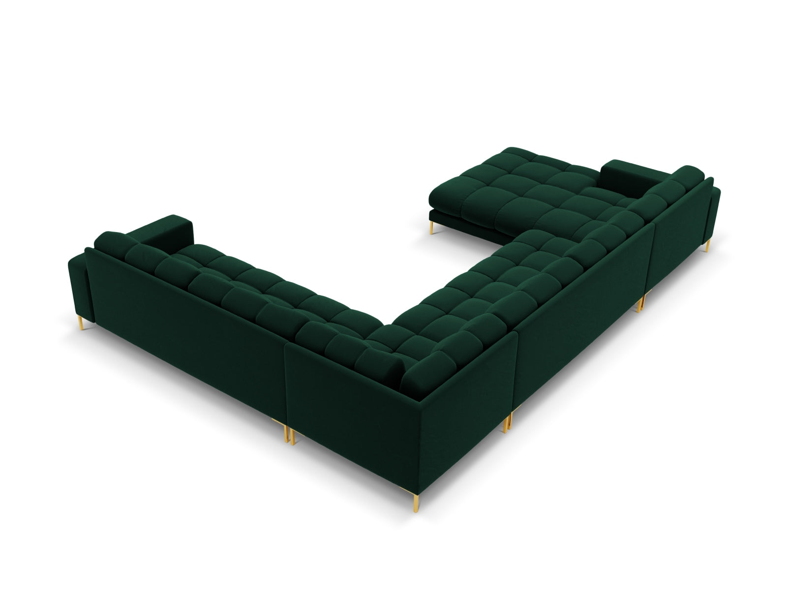 Mamaia Velour Panoramic Ecksofa rechts 7 Sitzer in Bottle Green/Gold präsentiert im Onlineshop von KAQTU Design AG. Ecksofa rechts ist von Micadoni