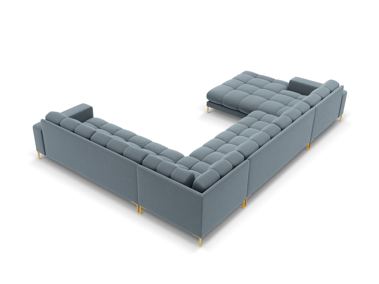 Mamaia Velour Panoramic Ecksofa rechts 7 Sitzer in Light Blue/Gold präsentiert im Onlineshop von KAQTU Design AG. Ecksofa rechts ist von Micadoni