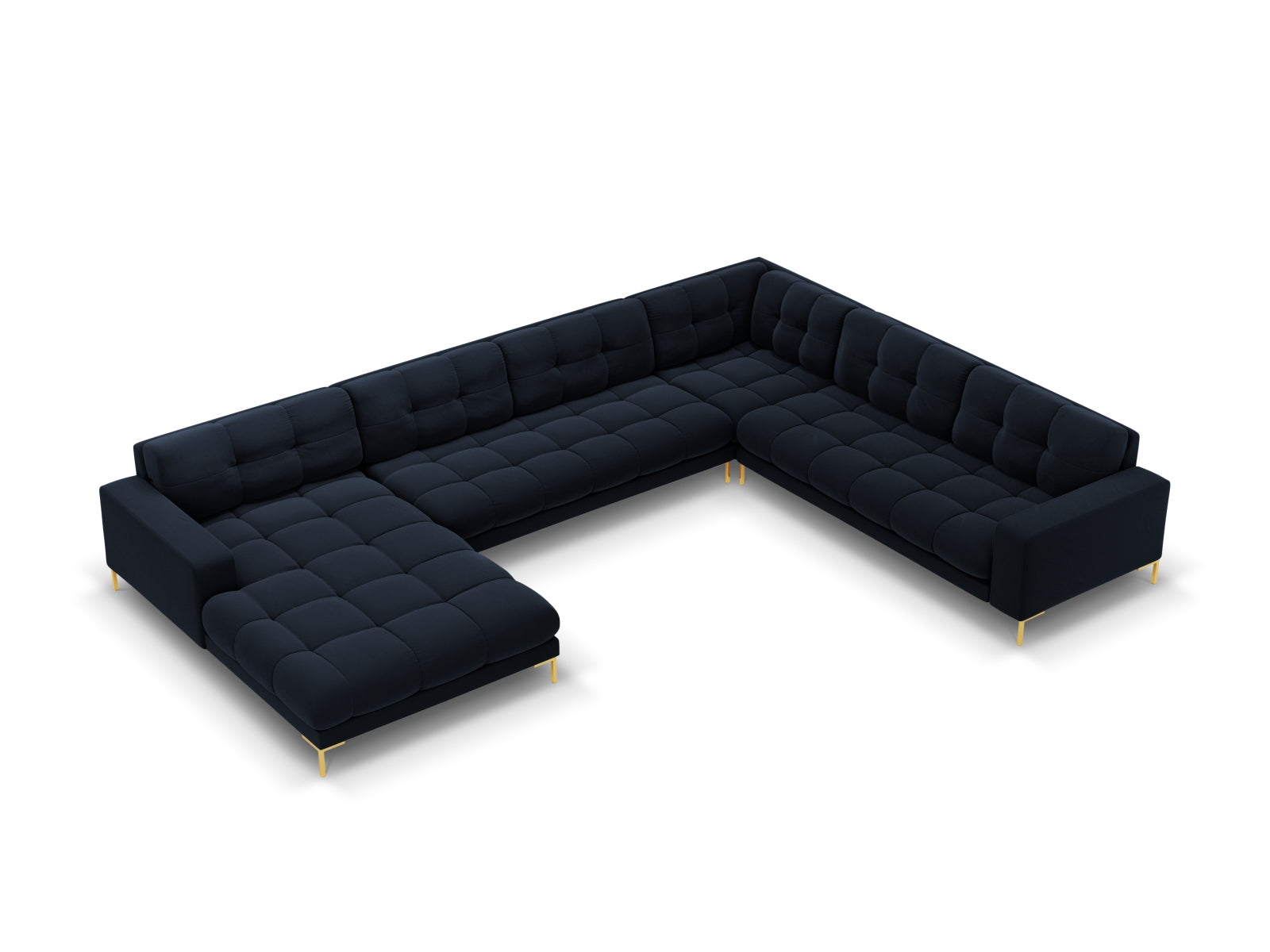 Mamaia Velour Panoramic Ecksofa rechts 7 Sitzer in Dark Blue/Gold präsentiert im Onlineshop von KAQTU Design AG. Ecksofa rechts ist von Micadoni