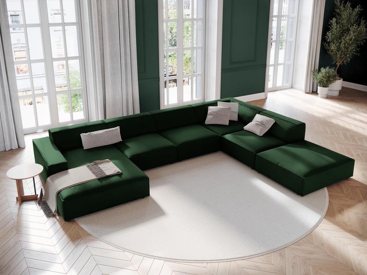Jodie Velour modulares Panoramic Ecksofa rechts 7 Sitzer in Bottle Green-Bluvel präsentiert im Onlineshop von KAQTU Design AG. Ecksofa rechts ist von Micadoni