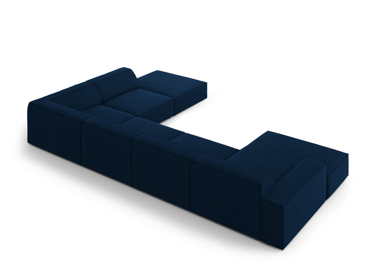 Jodie Velour modulares Panoramic Ecksofa rechts 7 Sitzer in Royal Blue-Bluvel präsentiert im Onlineshop von KAQTU Design AG. Ecksofa rechts ist von Micadoni