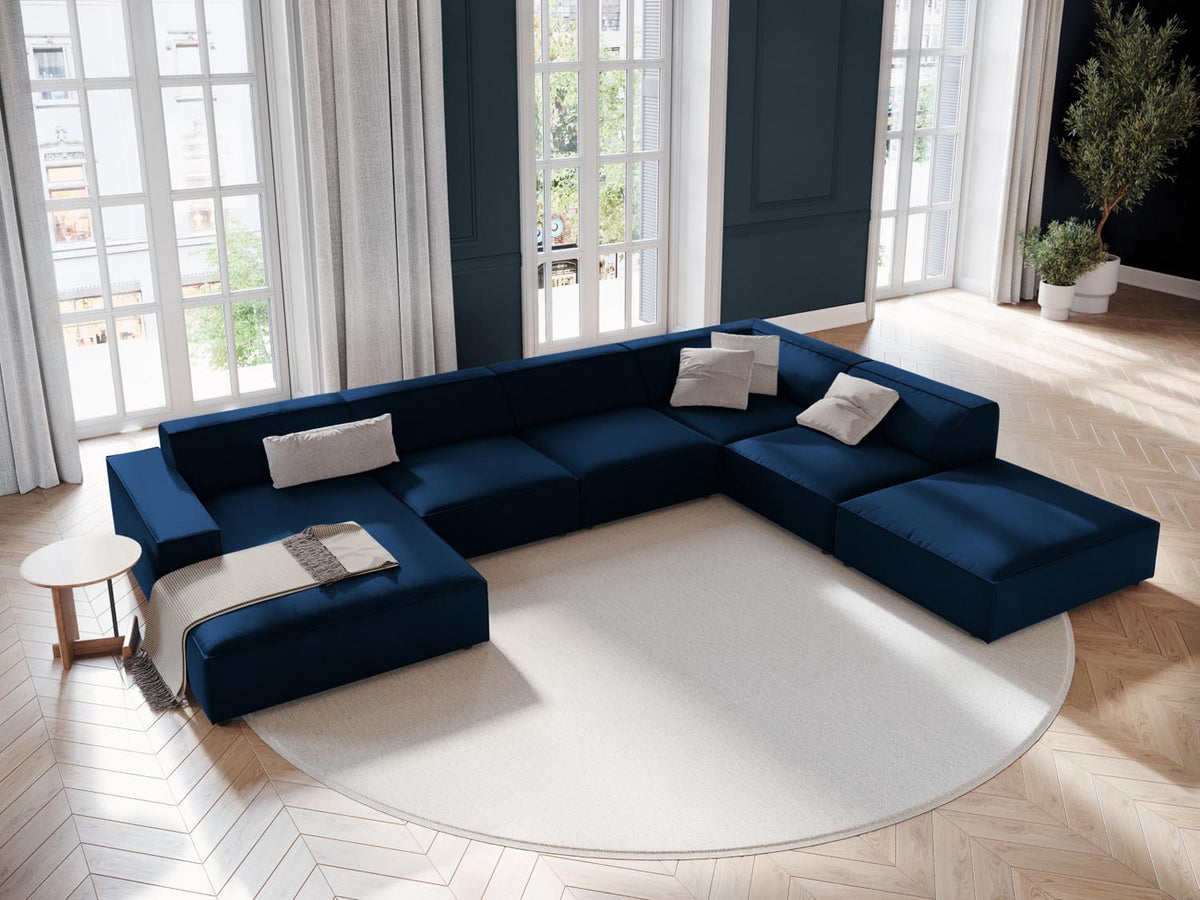 Jodie Velour modulares Panoramic Ecksofa rechts 7 Sitzer in Royal Blue-Bluvel präsentiert im Onlineshop von KAQTU Design AG. Ecksofa rechts ist von Micadoni