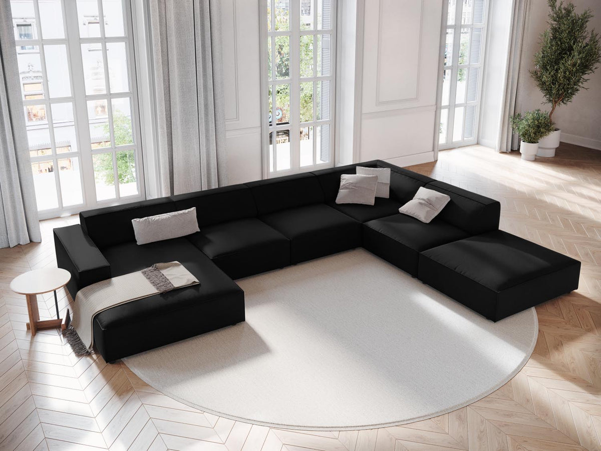 Jodie Velour modulares Panoramic Ecksofa rechts 7 Sitzer in Black-Bluvel präsentiert im Onlineshop von KAQTU Design AG. Ecksofa rechts ist von Micadoni
