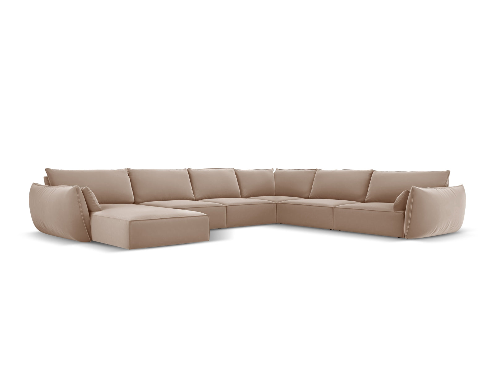 Beige-braunes Kaelle Velour Panoramic Ecksofa rechts, 8 Sitzer, stilvolles Design von Micadoni, ideal für moderne Wohnräume.