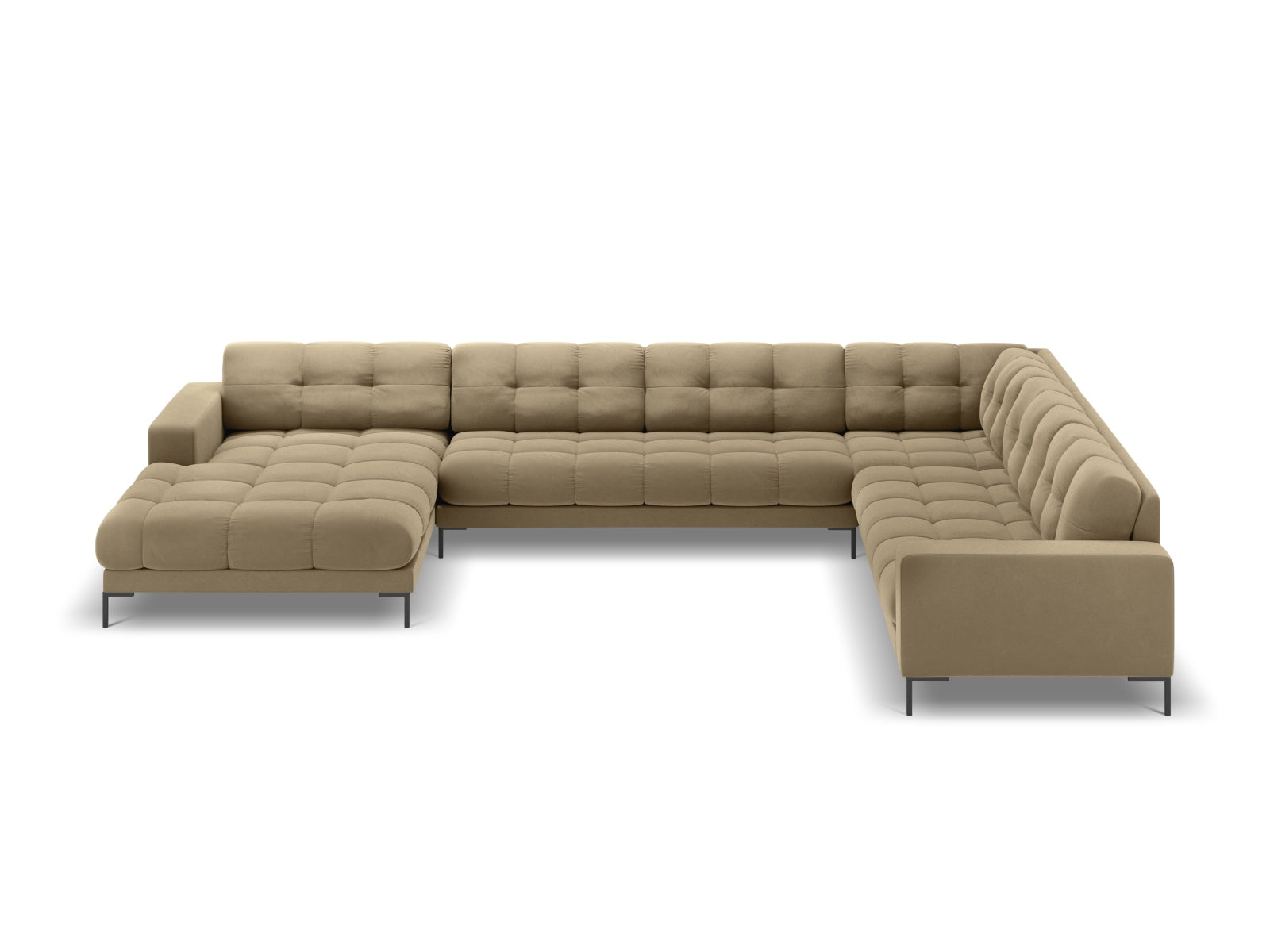 Mamaia Velour Panoramic Ecksofa rechts 7 Sitzer in Beige/Schwarz präsentiert im Onlineshop von KAQTU Design AG. Ecksofa rechts ist von Micadoni
