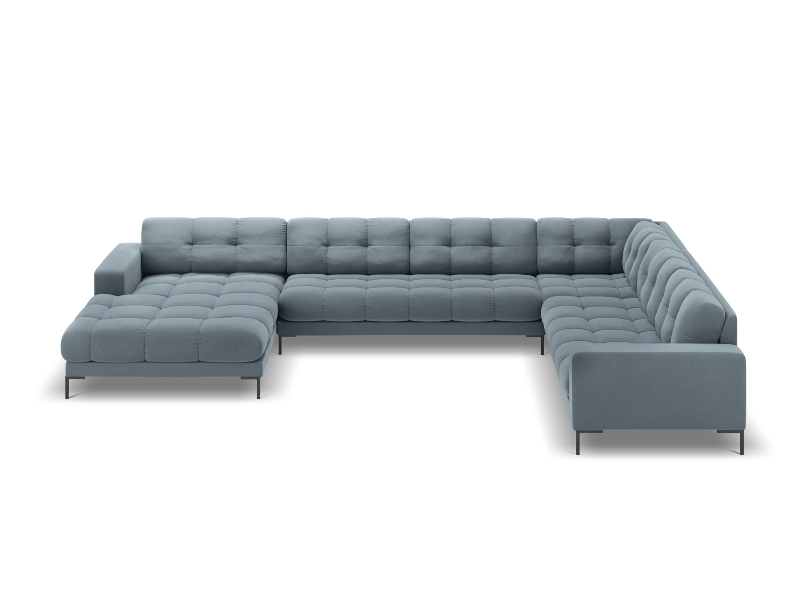 Mamaia Velour Panoramic Ecksofa rechts 7 Sitzer in Light Blue/Schwarz präsentiert im Onlineshop von KAQTU Design AG. Ecksofa rechts ist von Micadoni