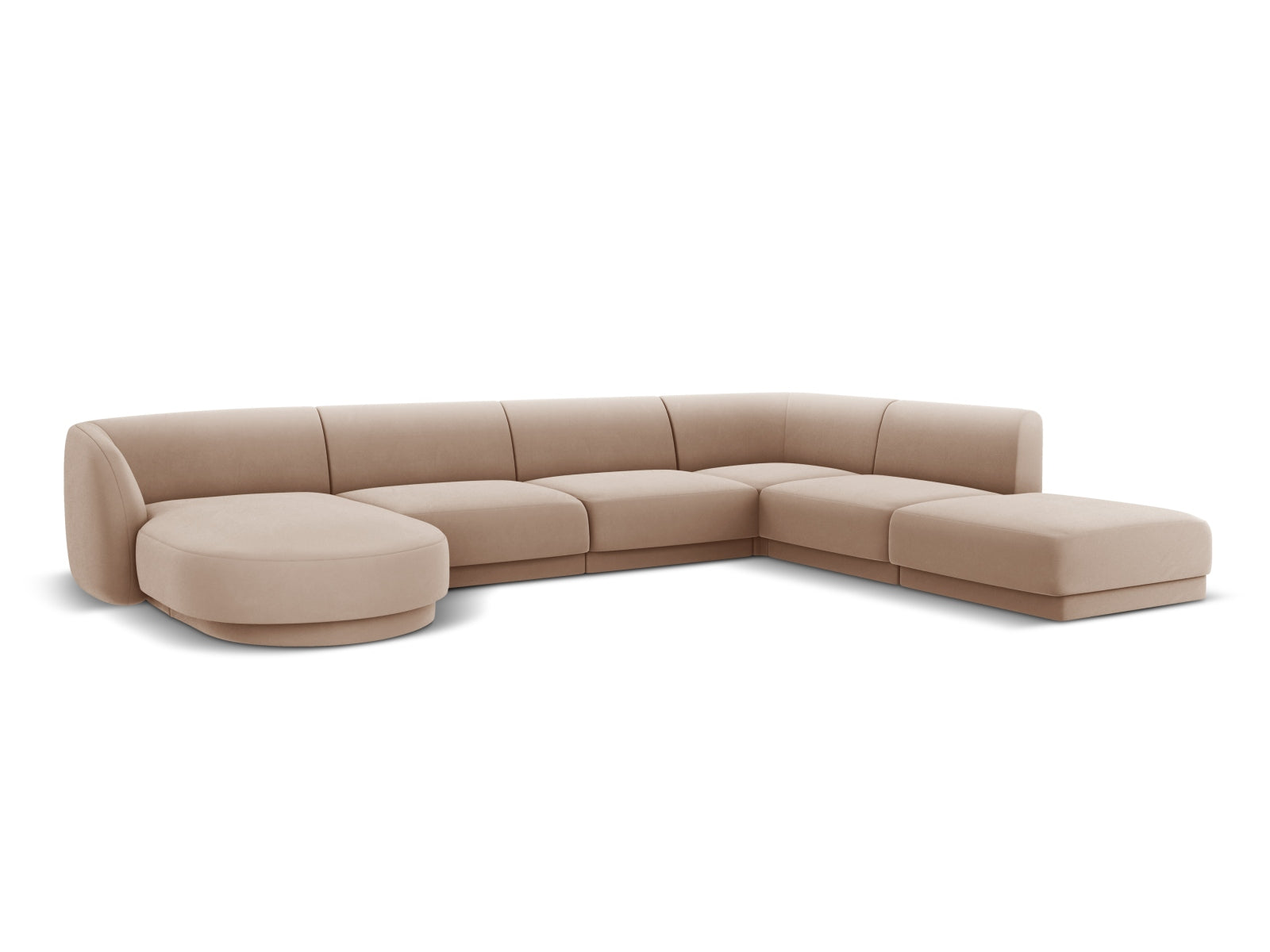 Luxuriöses Miley Velour Panoramic Ecksofa rechts, 6-Sitzer in edlem Cappuccino-Bluvel, perfekt für einladende Wohnzimmer.