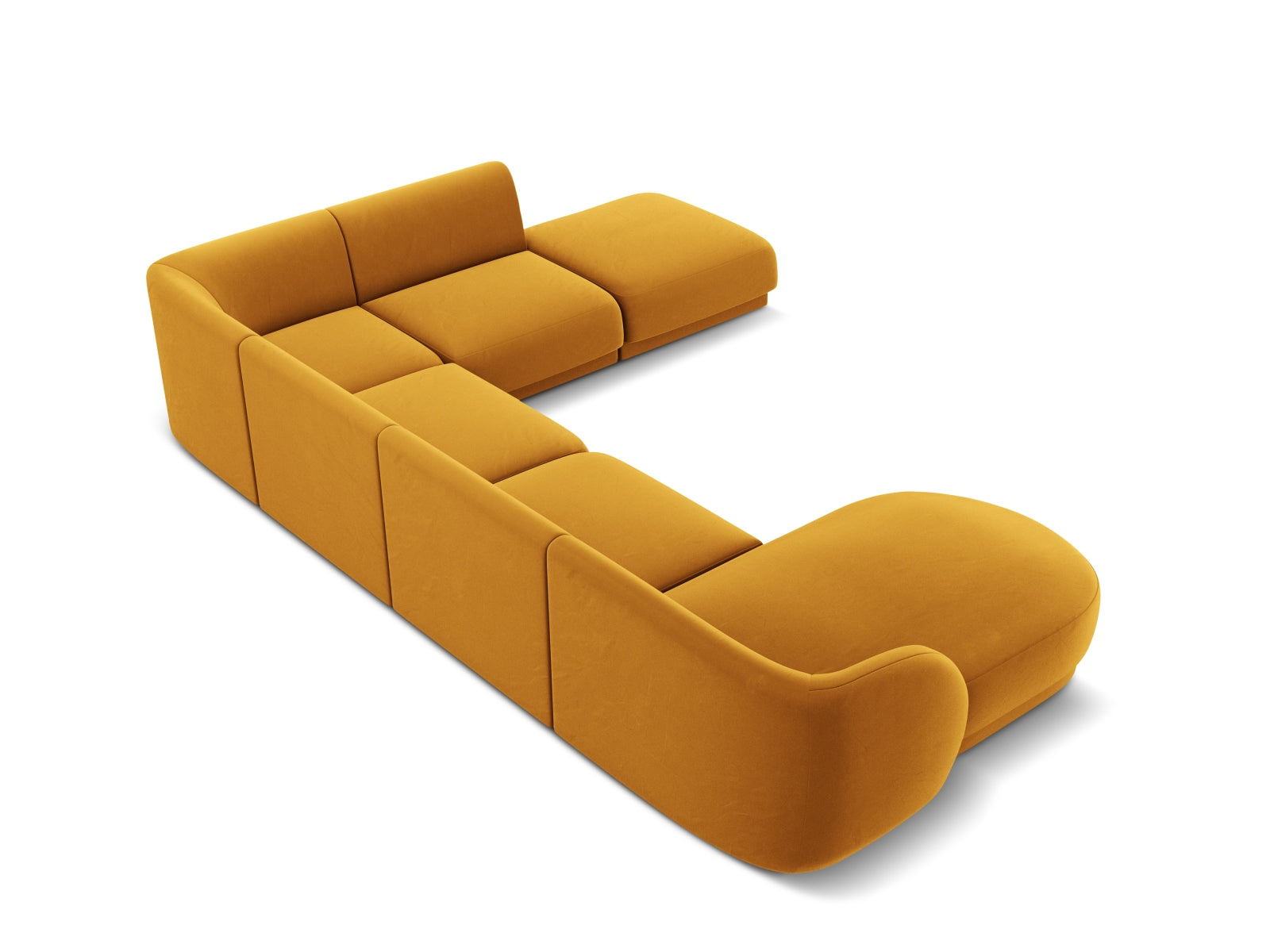 Elegantes Miley Velour Panoramic Ecksofa rechts für 6 Personen, kombiniert moderne Farben und Komfort für einladende Wohnräume.
